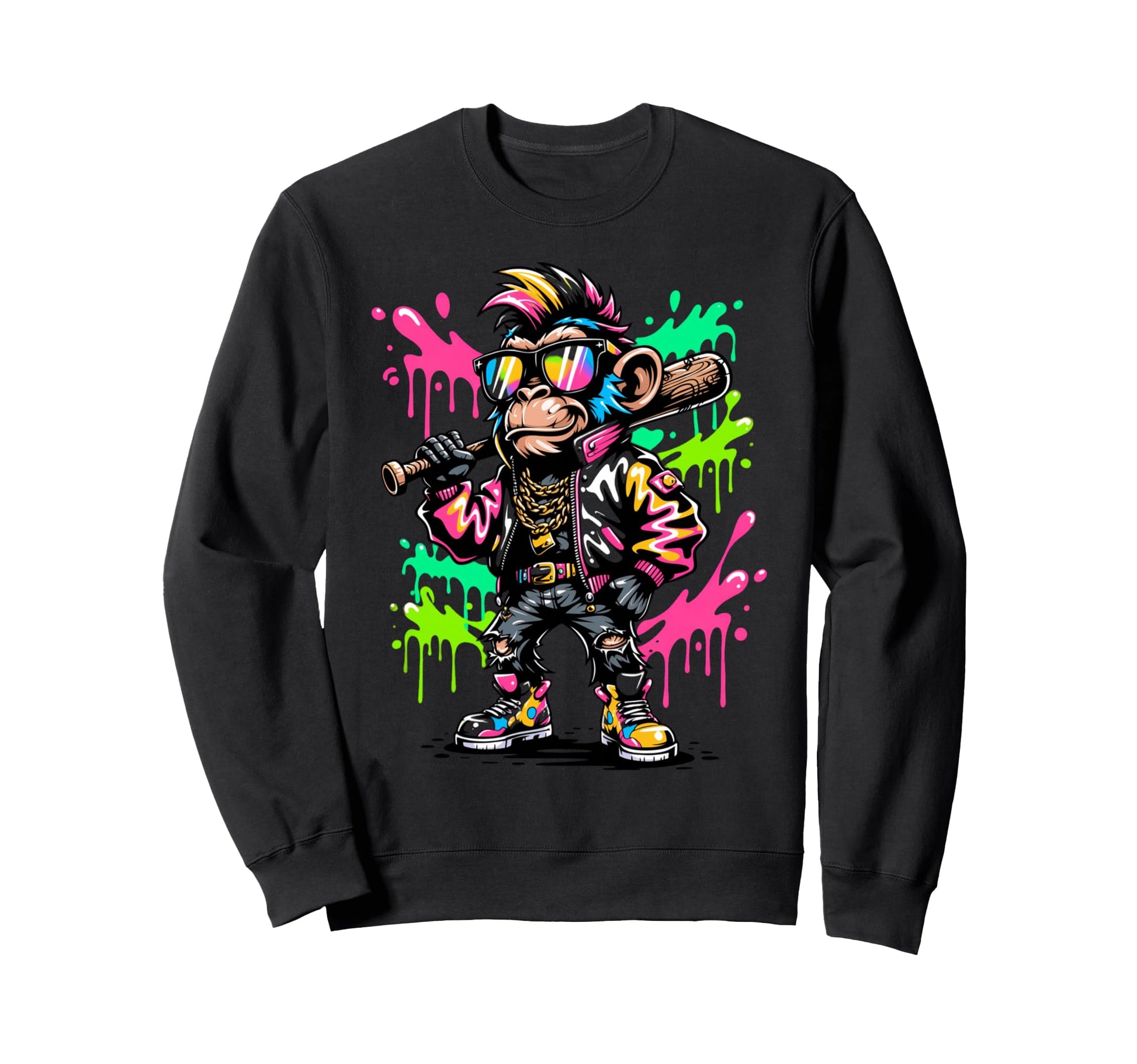 Monkey Baseball Drip Funny Sweatshirt - Casual Everyday Wear Men Women - T-Shirt, Sweatshirt, Hoodie