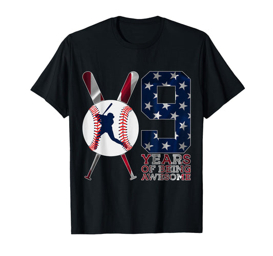 9 Years Being Awesome Baseball 9Th Birthday T-Shirt - Unique Graphic Unisex - T-Shirt, Sweatshirt, Hoodie