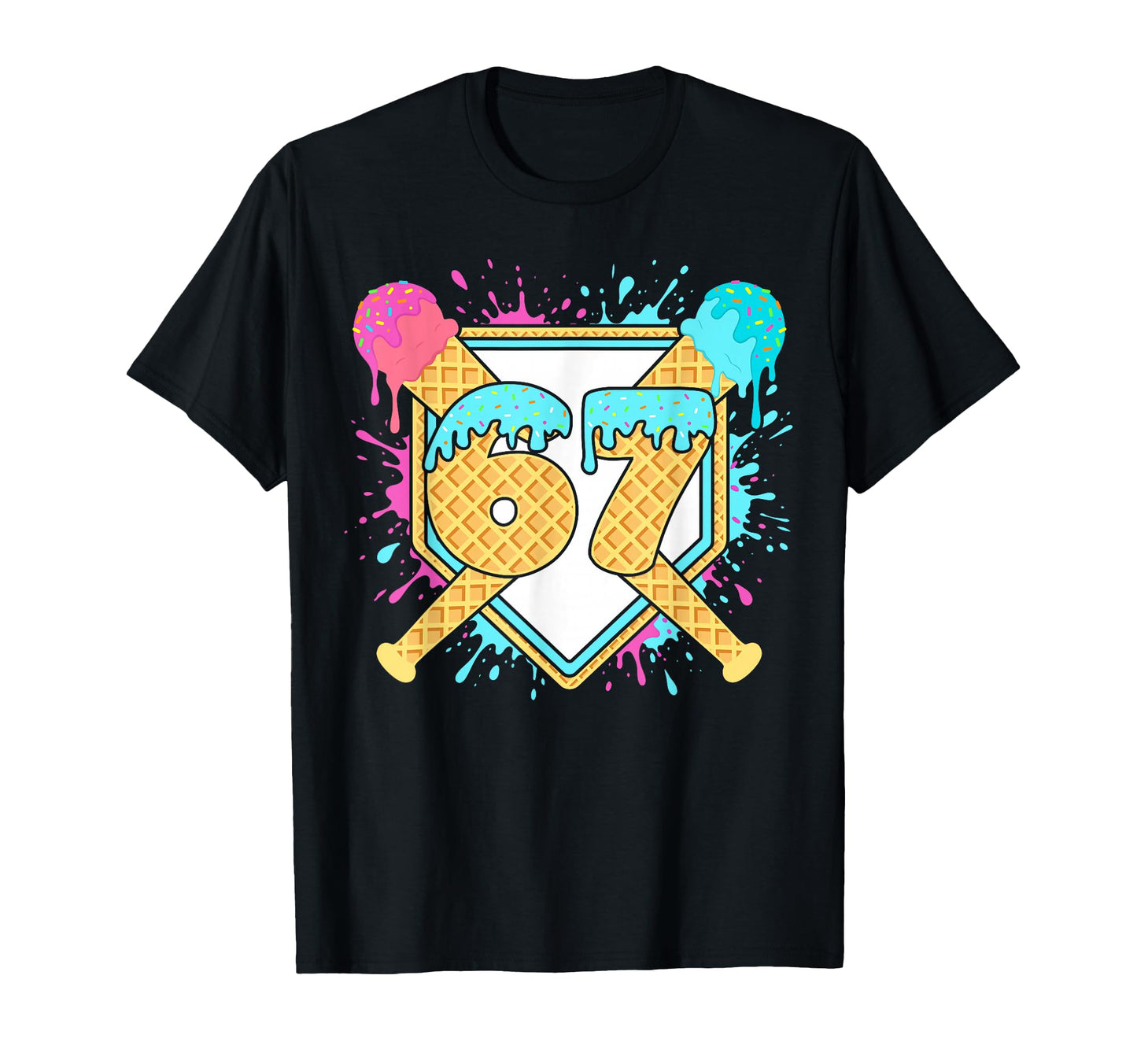 Baseball Ice Cream Drip Number 67 T-Shirt - Minimalist Print for Adults - T-Shirt, Sweatshirt, Hoodie