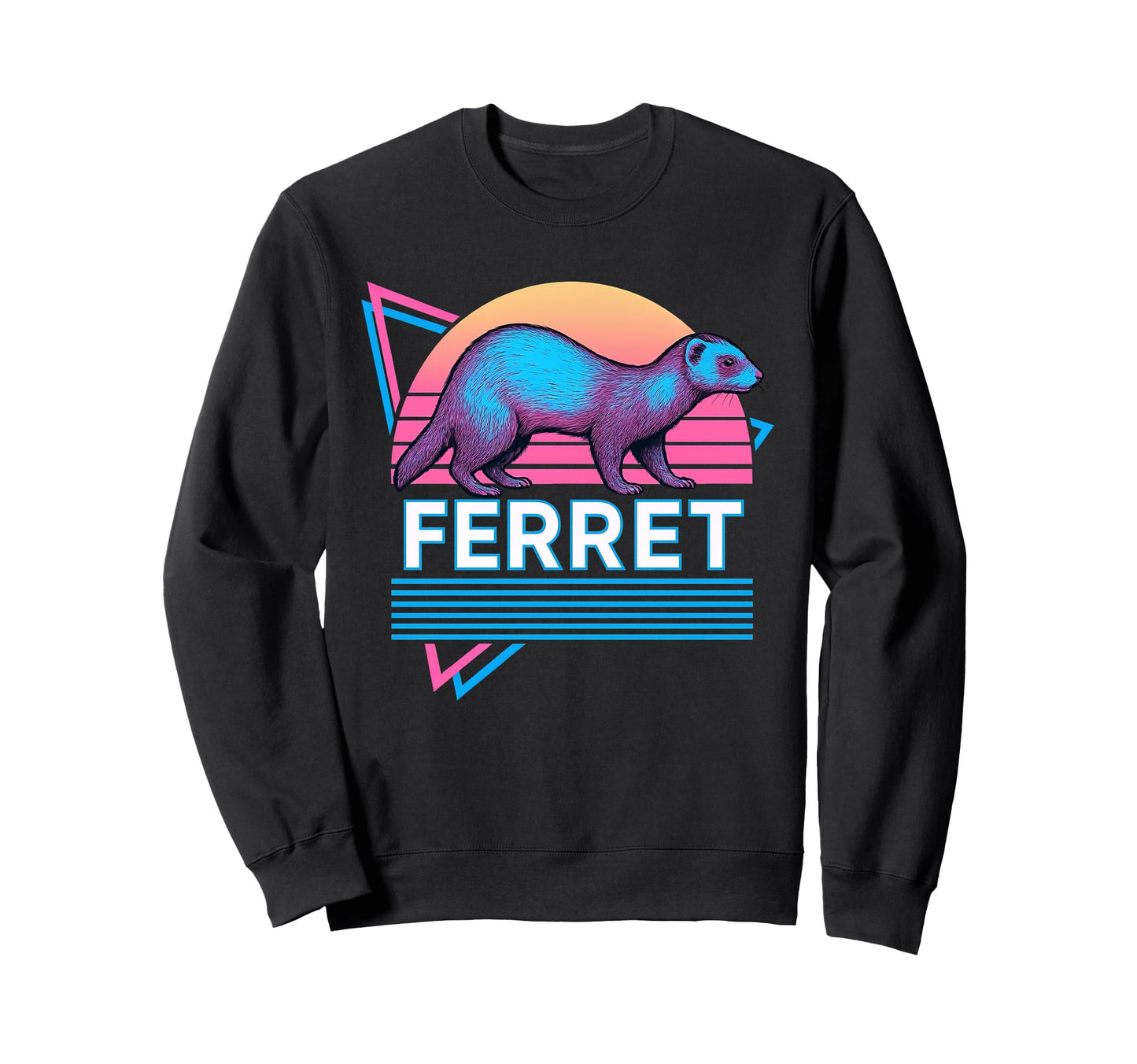 Ferret Synthwave Aesthetic Pet Lover Sweatshirt - Graphic Print Men Women - T-Shirt, Sweatshirt, Hoodie