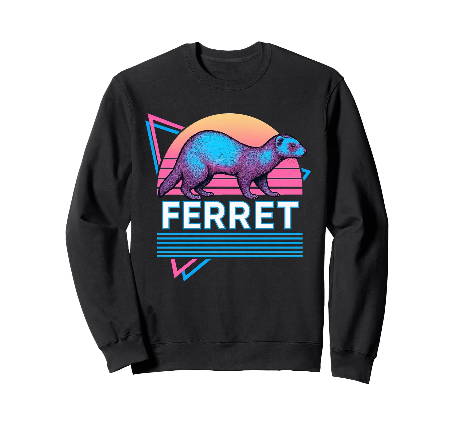 Ferret Synthwave Aesthetic Pet Lover Sweatshirt - Graphic Print Men Women - T-Shirt, Sweatshirt, Hoodie