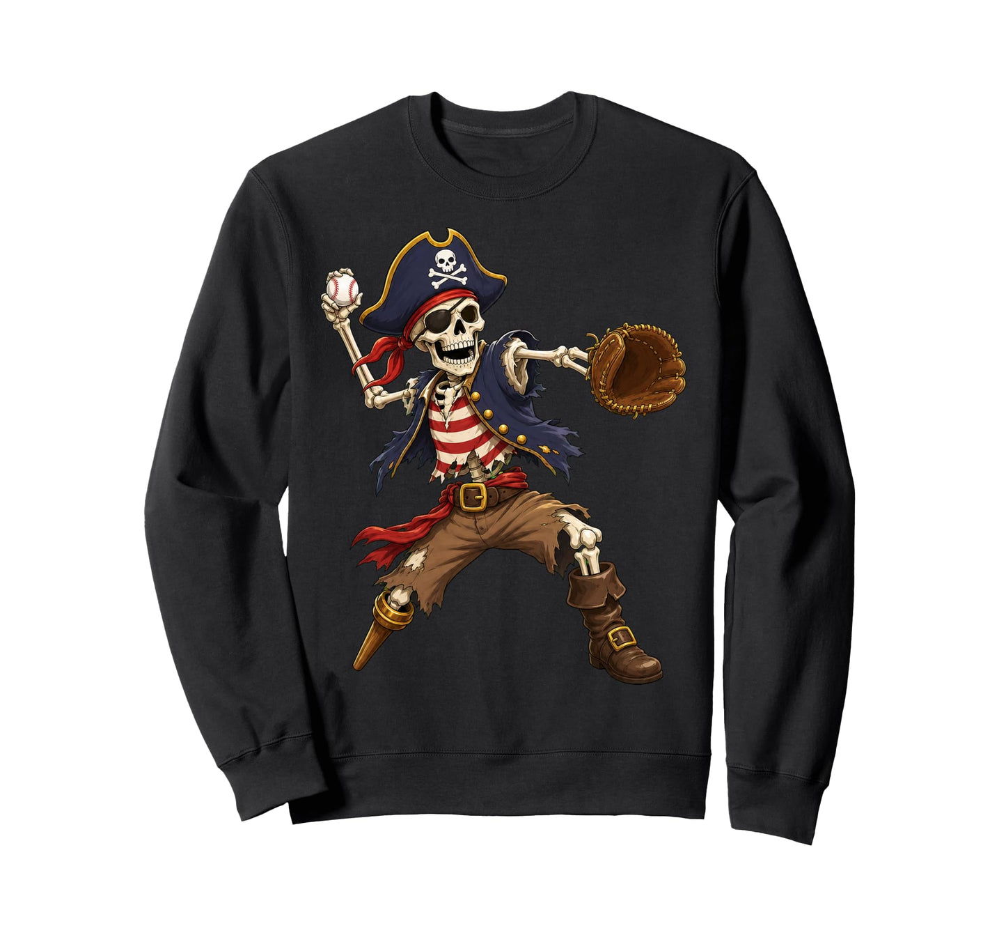 Pirate Skeleton Playing Baseball Sweatshirt - Fun Novelty Design Men Women - T-Shirt, Sweatshirt, Hoodie