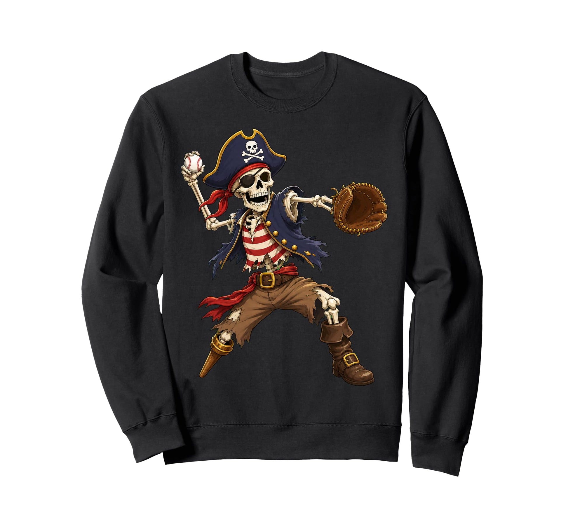 Pirate Skeleton Playing Baseball Sweatshirt - Fun Novelty Design Men Women - T-Shirt, Sweatshirt, Hoodie