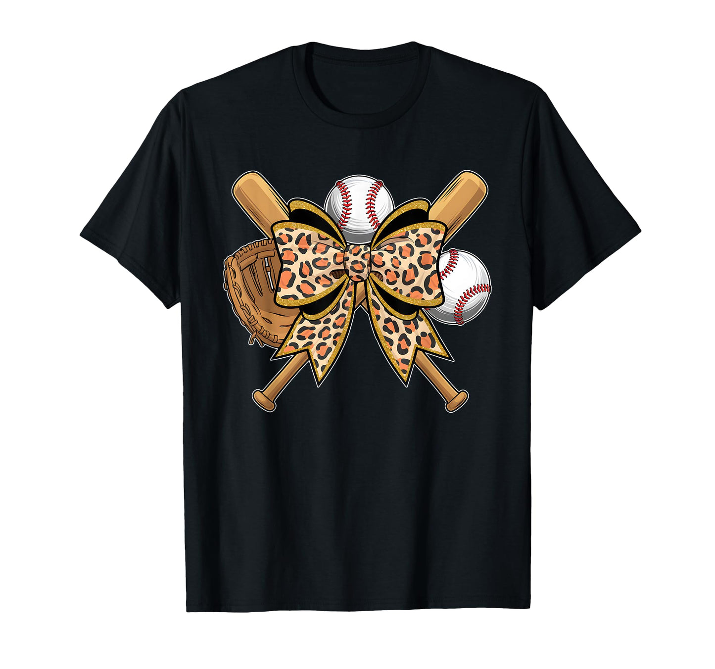 Stylish Baseball Theme Leopard Bow T-Shirt - Unique Graphic Men Women - T-Shirt, Sweatshirt, Hoodie