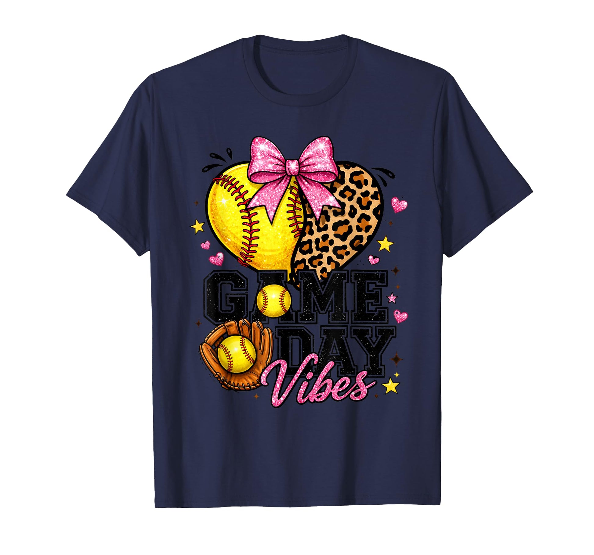 Softball Game Day Vibes Bow Leopard T-Shirt - Trendy Graphic Unisex - T-Shirt, Sweatshirt, Hoodie