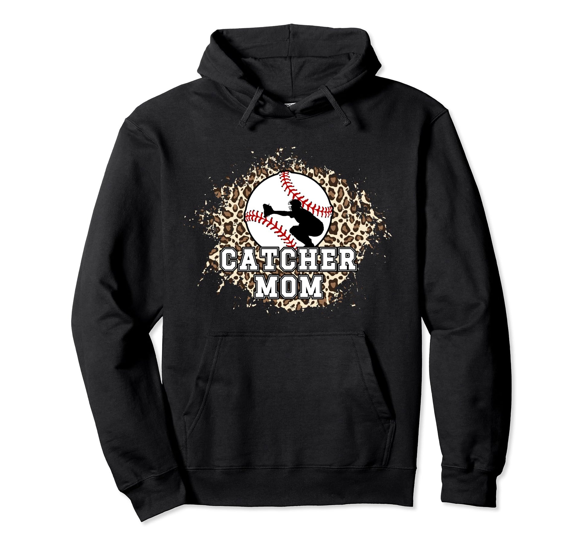 Baseball Catcher Mom Leopard Mom Hoodie - Aesthetic Graphic for Adults - T-Shirt, Sweatshirt, Hoodie