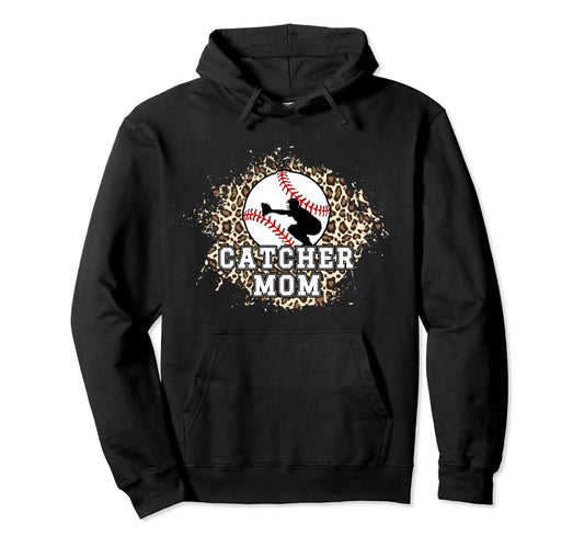 Baseball Catcher Mom Leopard Mom Hoodie - Aesthetic Graphic for Adults - T-Shirt, Sweatshirt, Hoodie