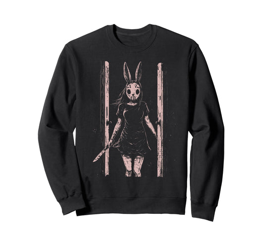 Anime Horror Bunny Aesthetic Soft Sweatshirt - Minimalist Print for Adults - T-Shirt, Sweatshirt, Hoodie