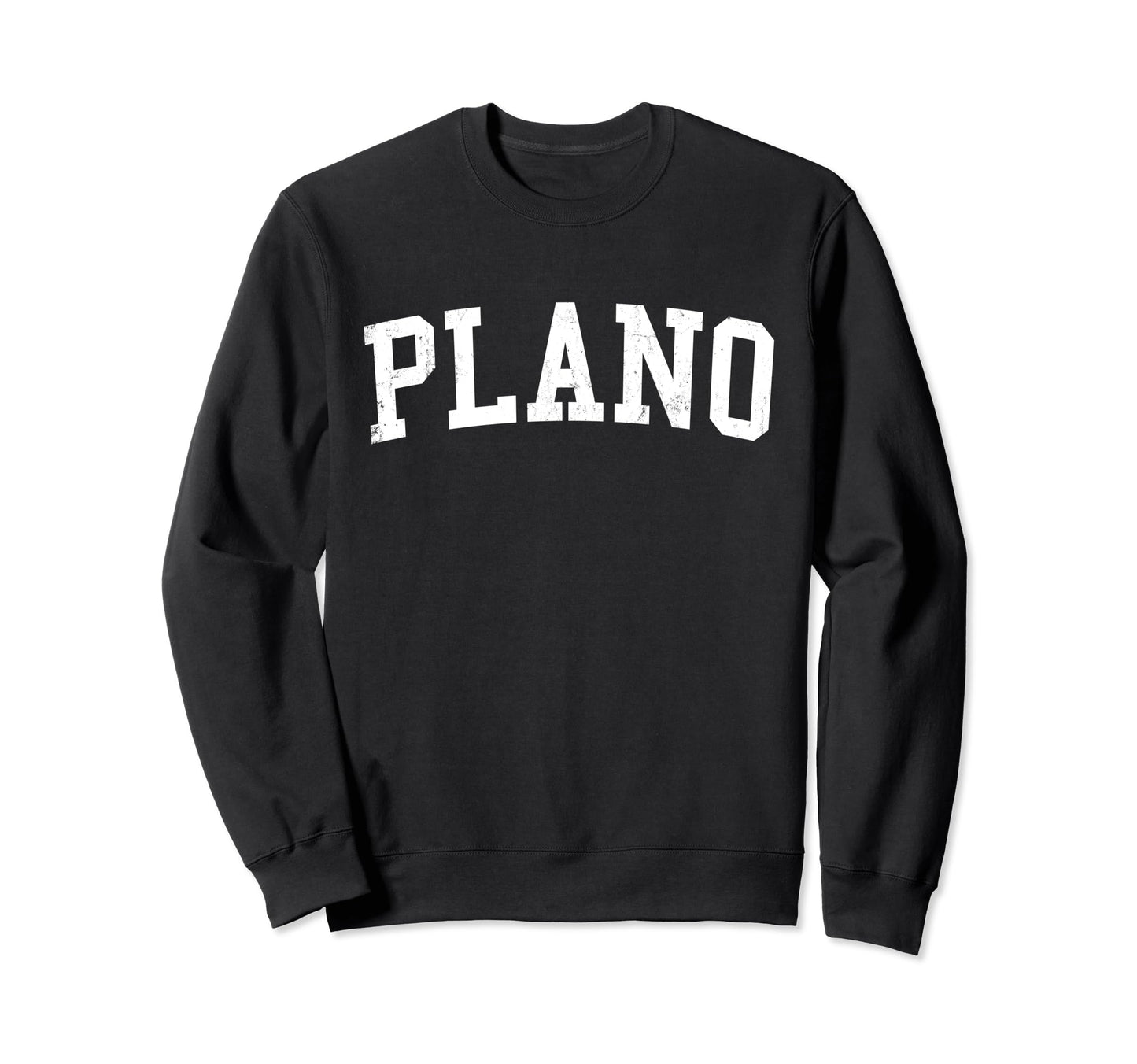 Plano Tx Distressed White Varsity Sweatshirt - Novelty Apparel for Adults - T-Shirt, Sweatshirt, Hoodie