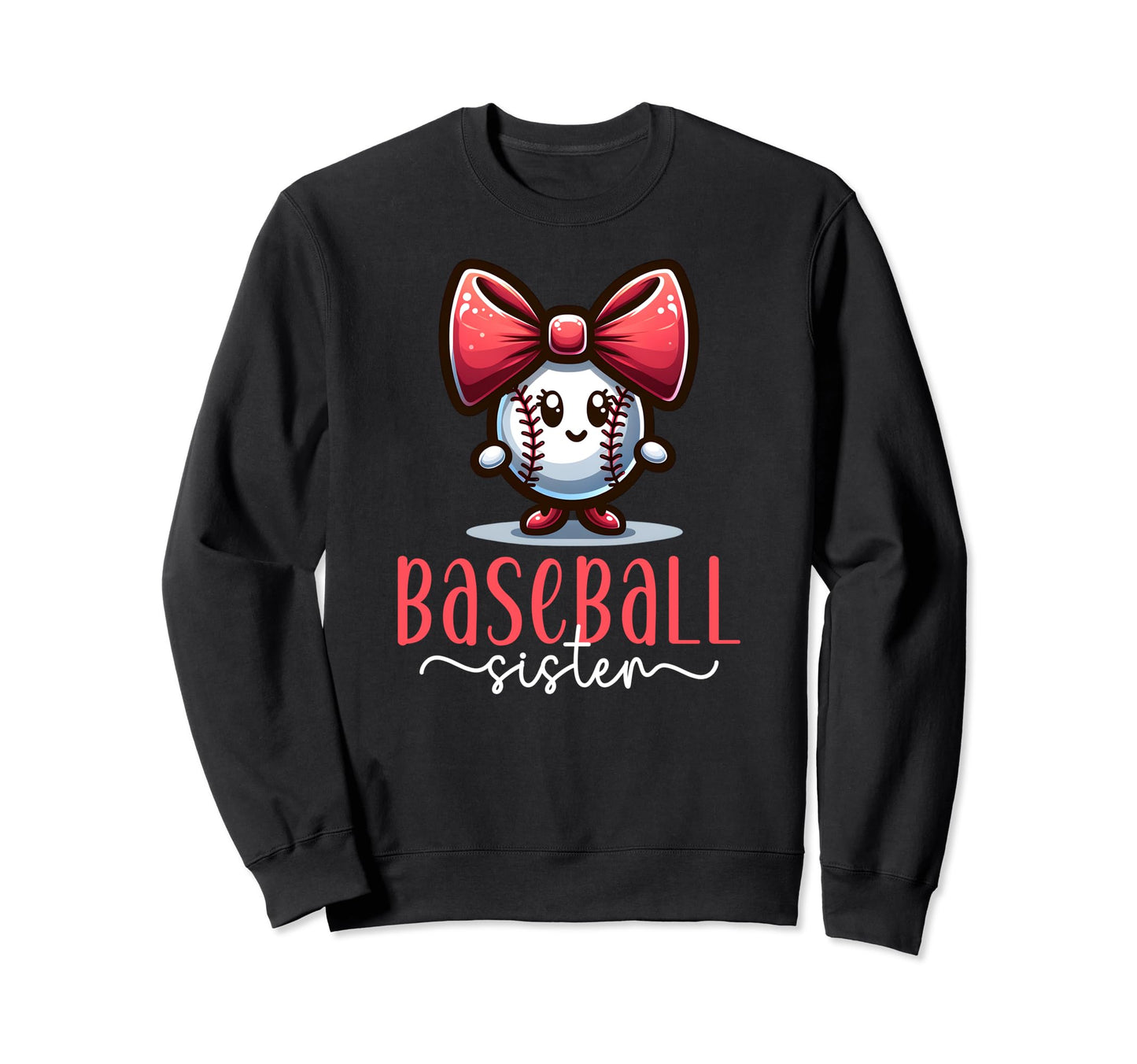 Baseball Sister Cartoon Coquette Bow Sweatshirt - Trendy Graphic Unisex - T-Shirt, Sweatshirt, Hoodie