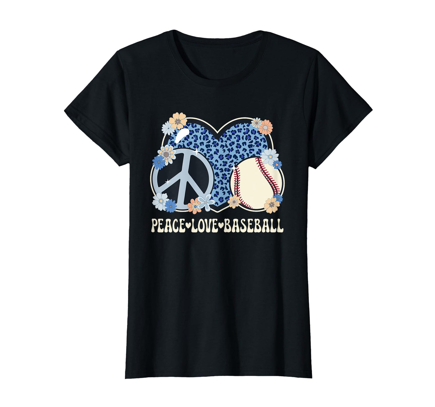 Peace Love Baseball Lover Leopard T-Shirt - Casual Everyday Wear Men Women - T-Shirt, Sweatshirt, Hoodie