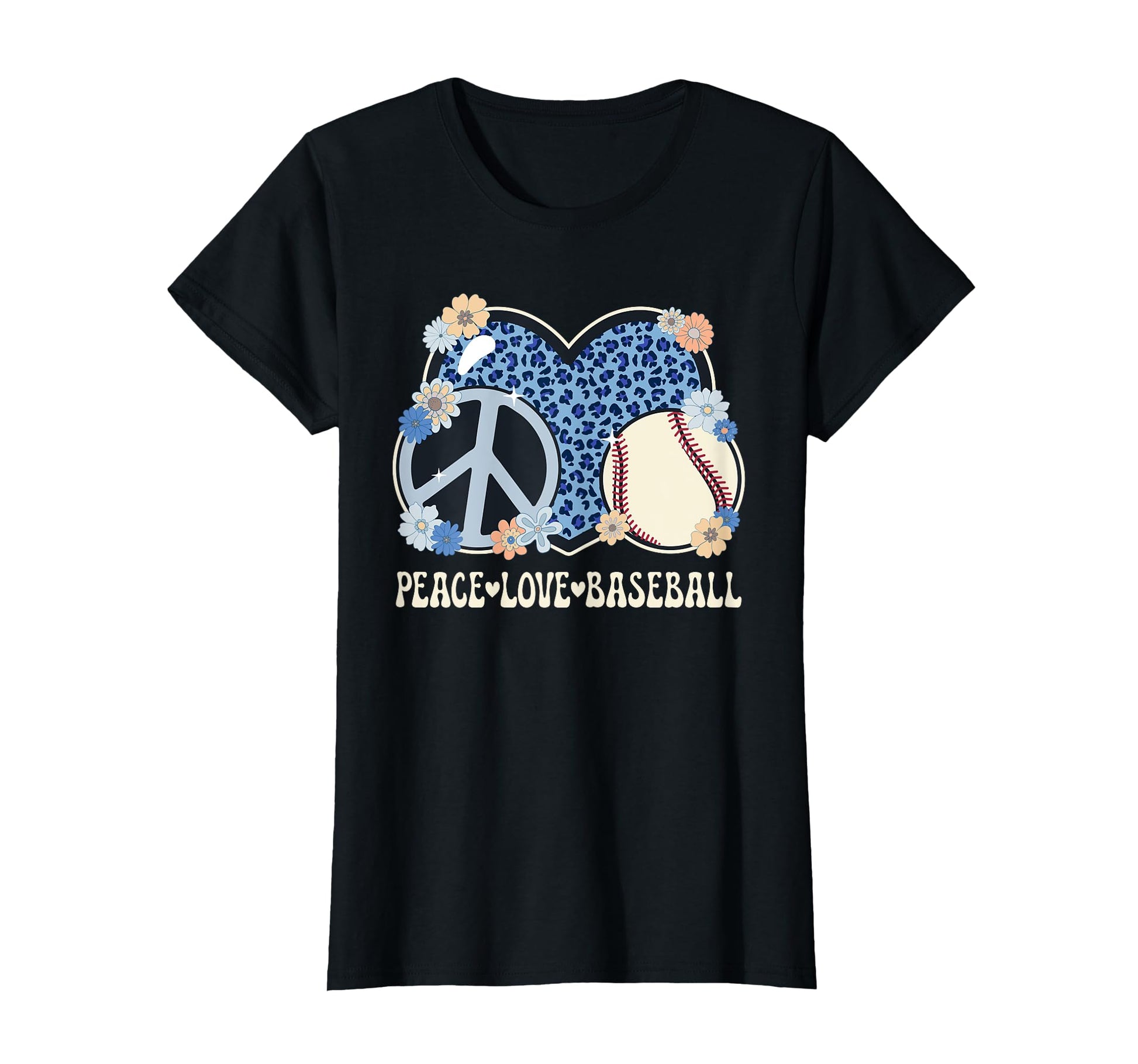 Peace Love Baseball Lover Leopard T-Shirt - Casual Everyday Wear Men Women - T-Shirt, Sweatshirt, Hoodie