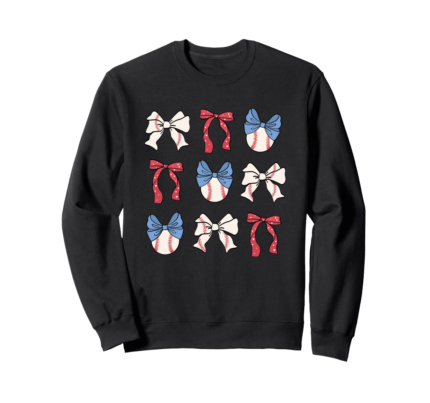 Baseball Bows Red White Blue Sweatshirt - Novelty Apparel Men Women - T-Shirt, Sweatshirt, Hoodie