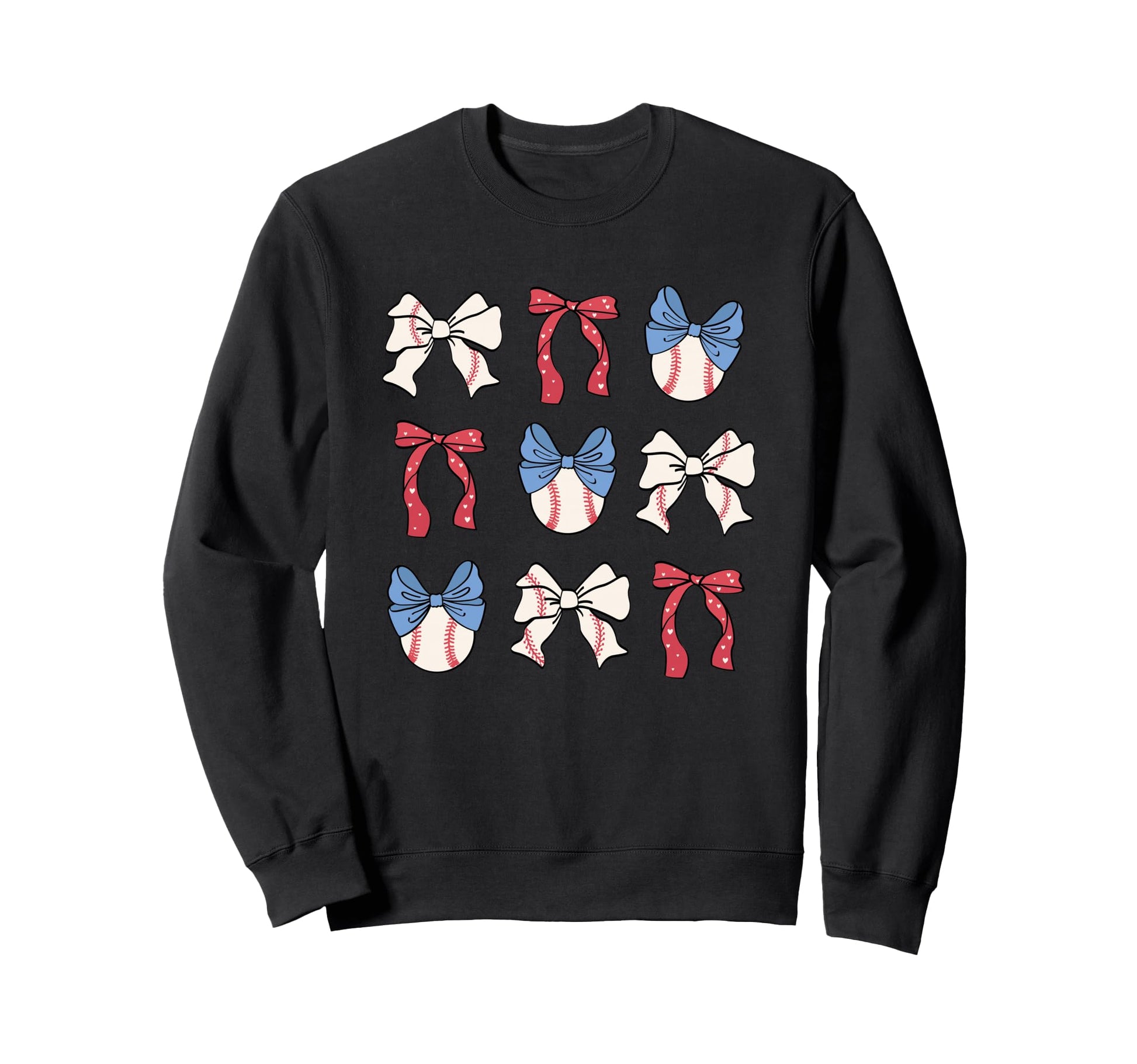 Baseball Bows Red White Blue Sweatshirt - Novelty Apparel Men Women - T-Shirt, Sweatshirt, Hoodie