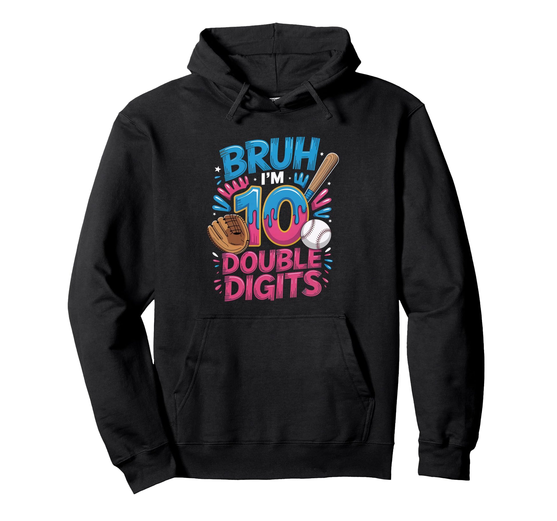 Baseball 10 Year Old Birthday Ice Hoodie - Minimalist Print Men Women - T-Shirt, Sweatshirt, Hoodie