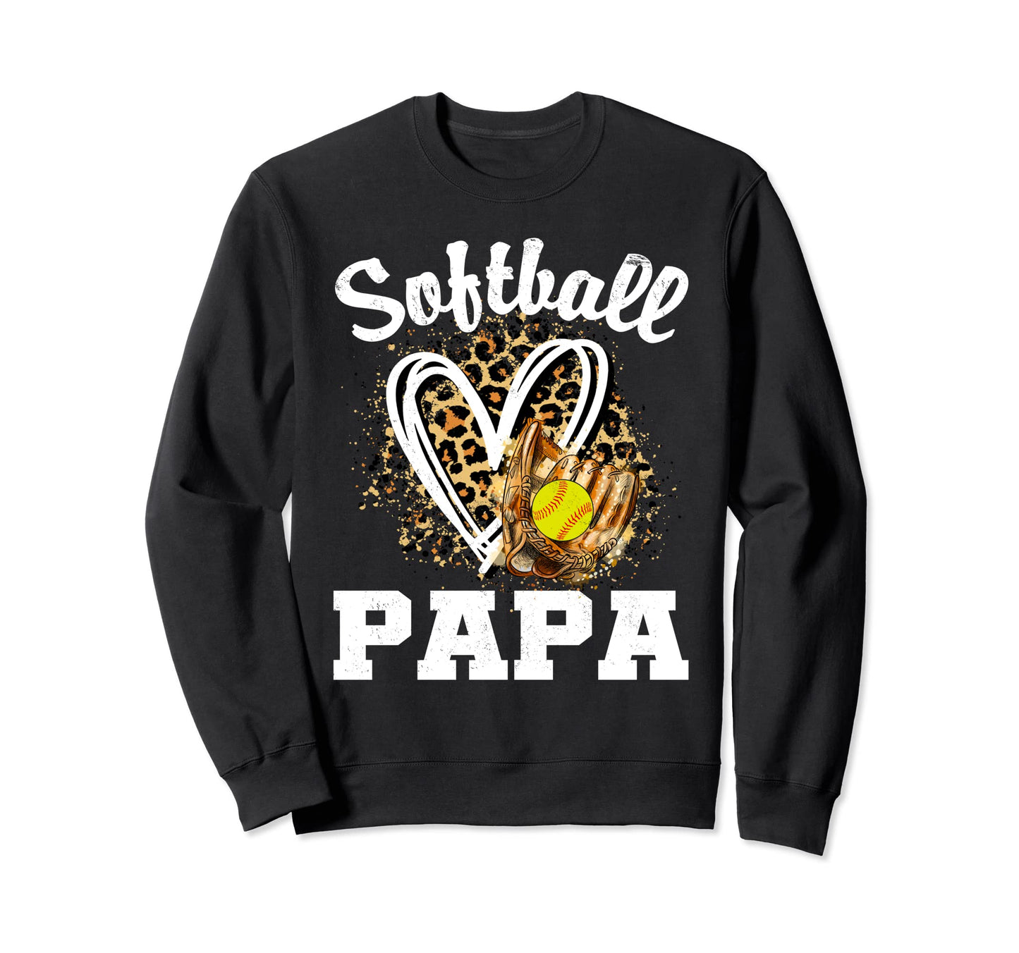 Softball Papa Leopard Heart Sweatshirt - Trendy Graphic for Adults - T-Shirt, Sweatshirt, Hoodie