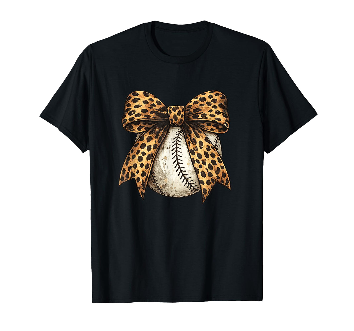 Leopard Baseball Bow Baseball Mom Game T-Shirt - Minimalist Print Unisex - T-Shirt, Sweatshirt, Hoodie
