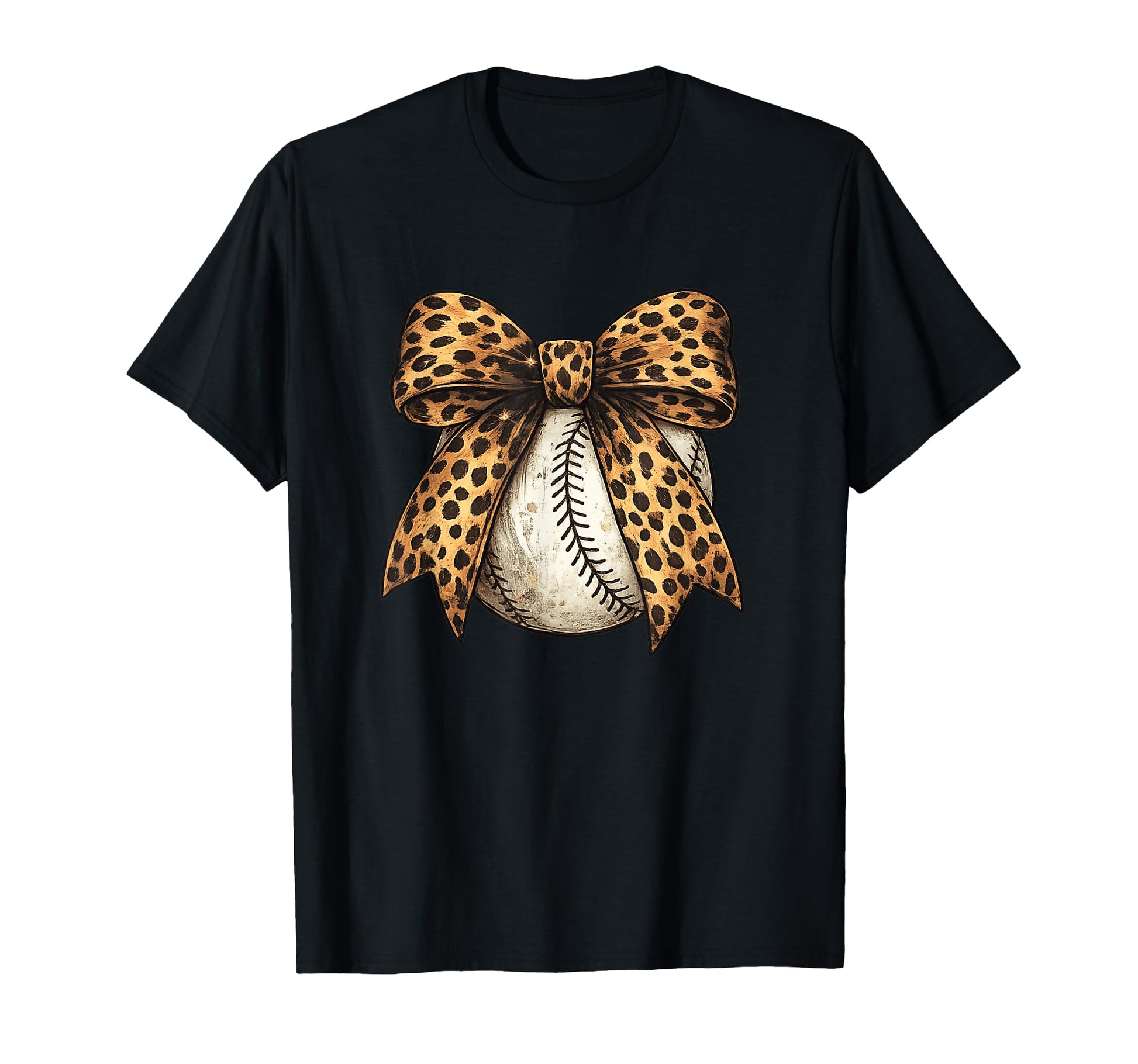 Leopard Baseball Bow Baseball Mom Game T-Shirt - Minimalist Print Unisex - T-Shirt, Sweatshirt, Hoodie