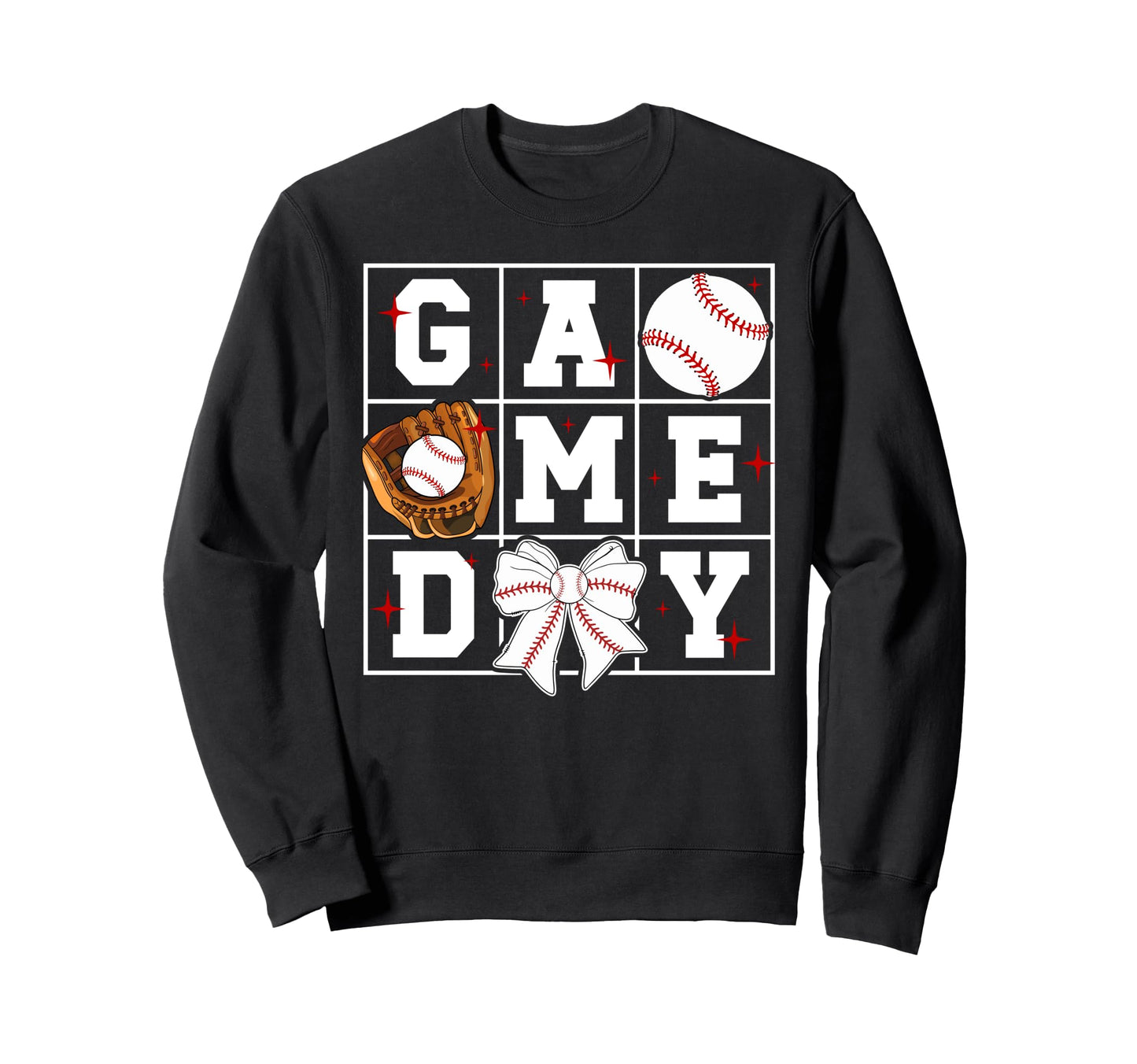 Game Day Baseball Bow Baseball Sweatshirt - Custom Art Print Men Women - T-Shirt, Sweatshirt, Hoodie