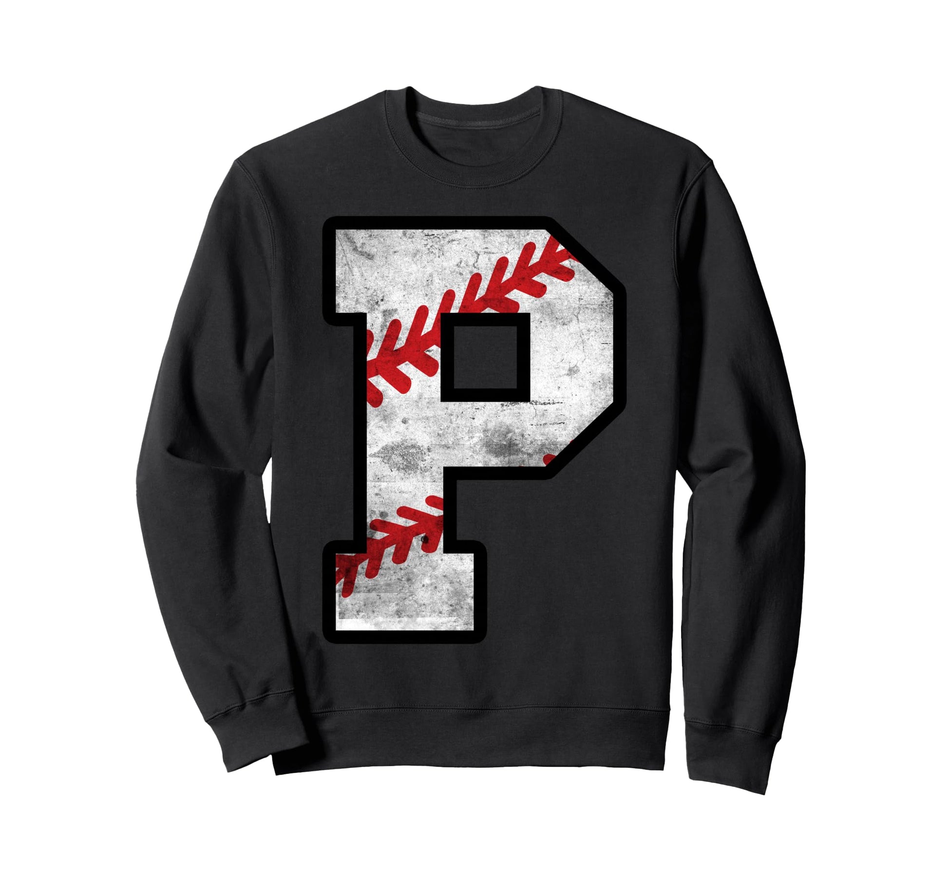 Distressed Baseball Letter P Sweatshirt - Minimalist Print for Adults - T-Shirt, Sweatshirt, Hoodie