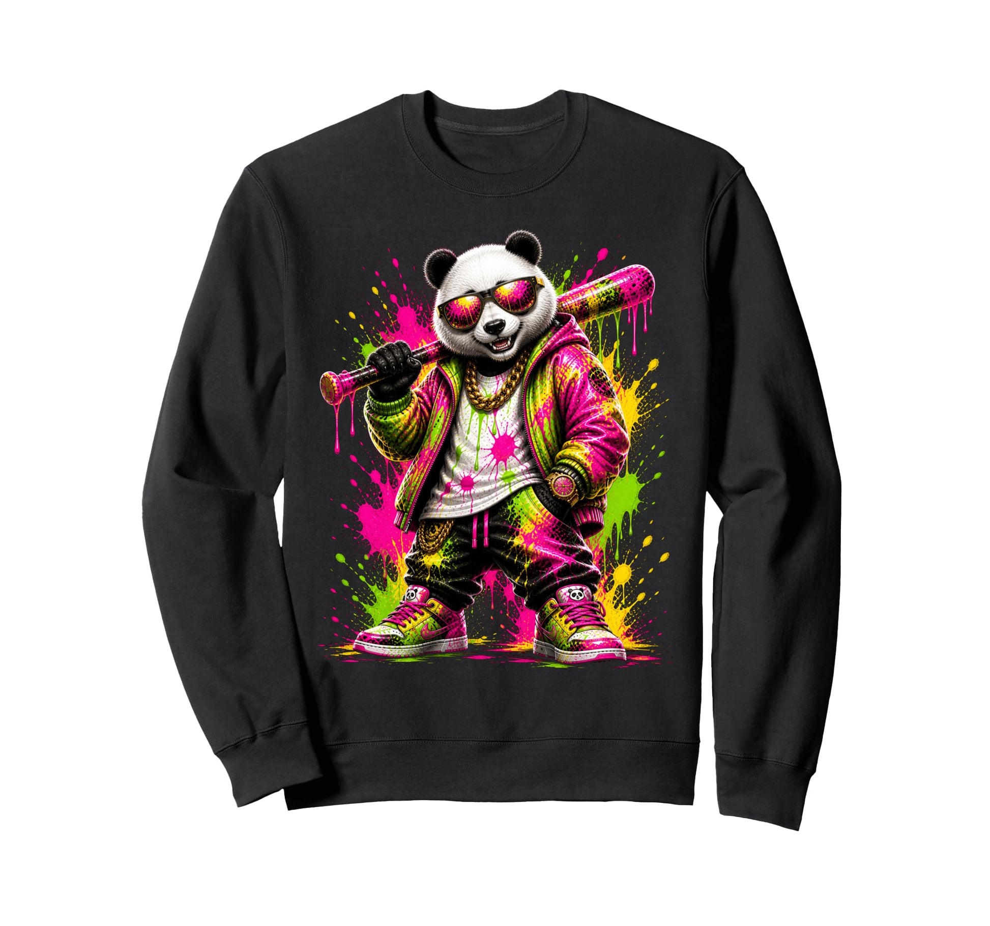 Panda Baseball Drip Funny Animal Sweatshirt - Minimalist Print Men Women - T-Shirt, Sweatshirt, Hoodie