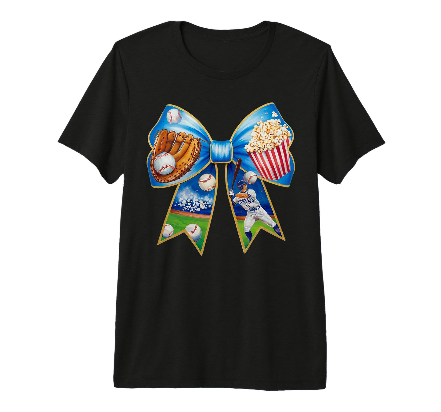 Baseball Bow Popcorn Glove Bat T-Shirt - Fun Novelty Design for Adults - T-Shirt, Sweatshirt, Hoodie