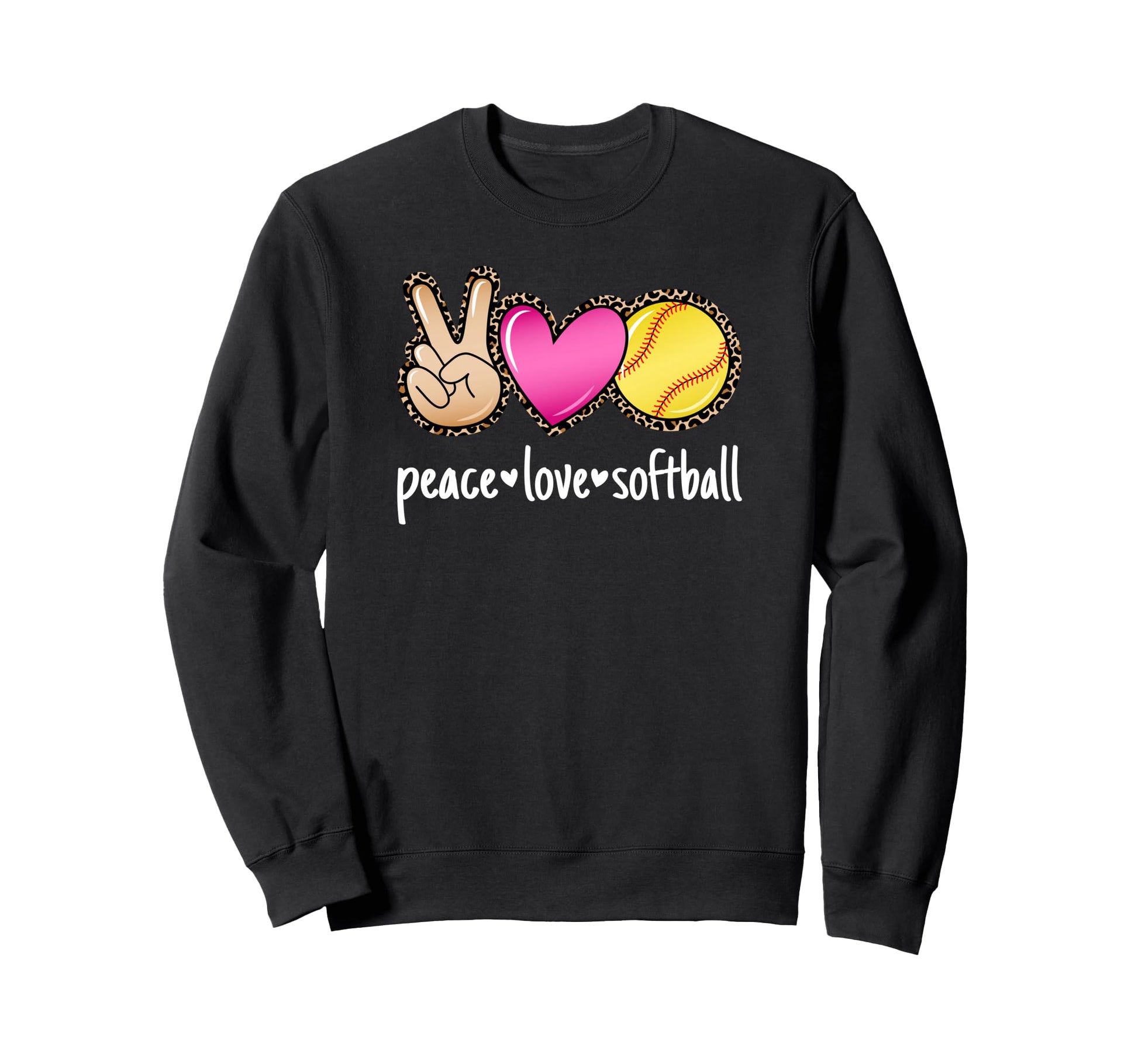 Peace Love Softball Leopard Softball Sweatshirt - Graphic Print Men Women - T-Shirt, Sweatshirt, Hoodie