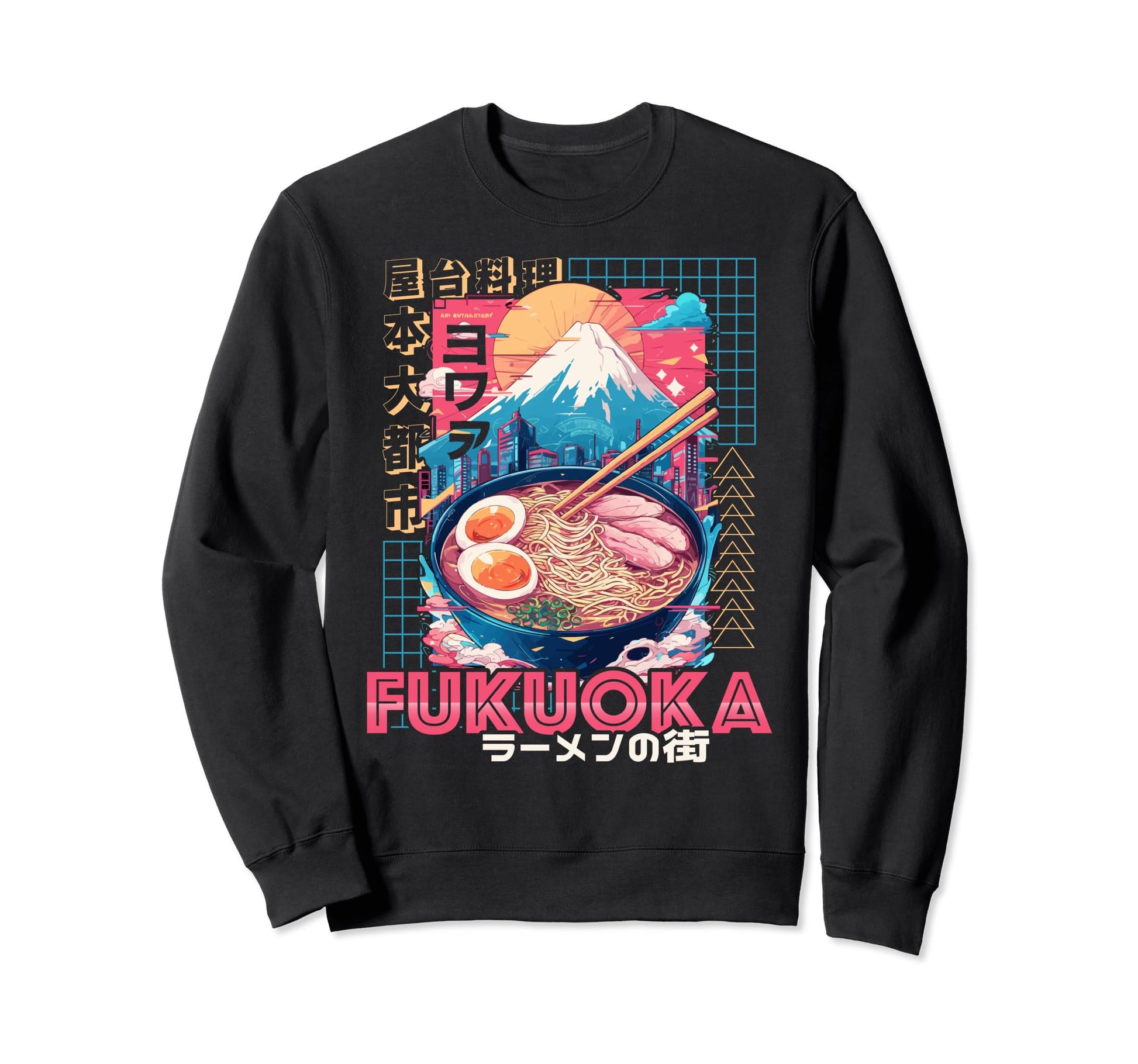 Fukuoka City 80S Synthwave Ramen Sweatshirt - Trendy Graphic for Adults - T-Shirt, Sweatshirt, Hoodie