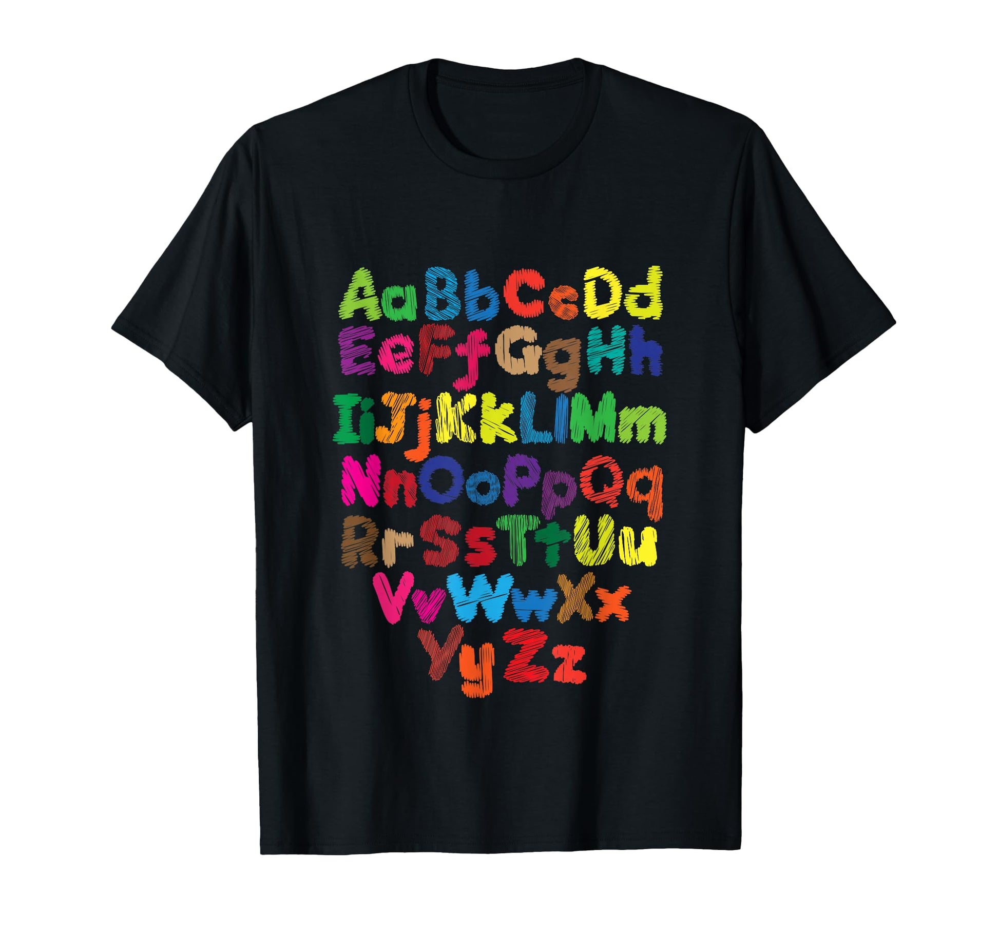 Vibrant Colorful Alphabet Typography T-Shirt - Unique Graphic Men Women - T-Shirt, Sweatshirt, Hoodie