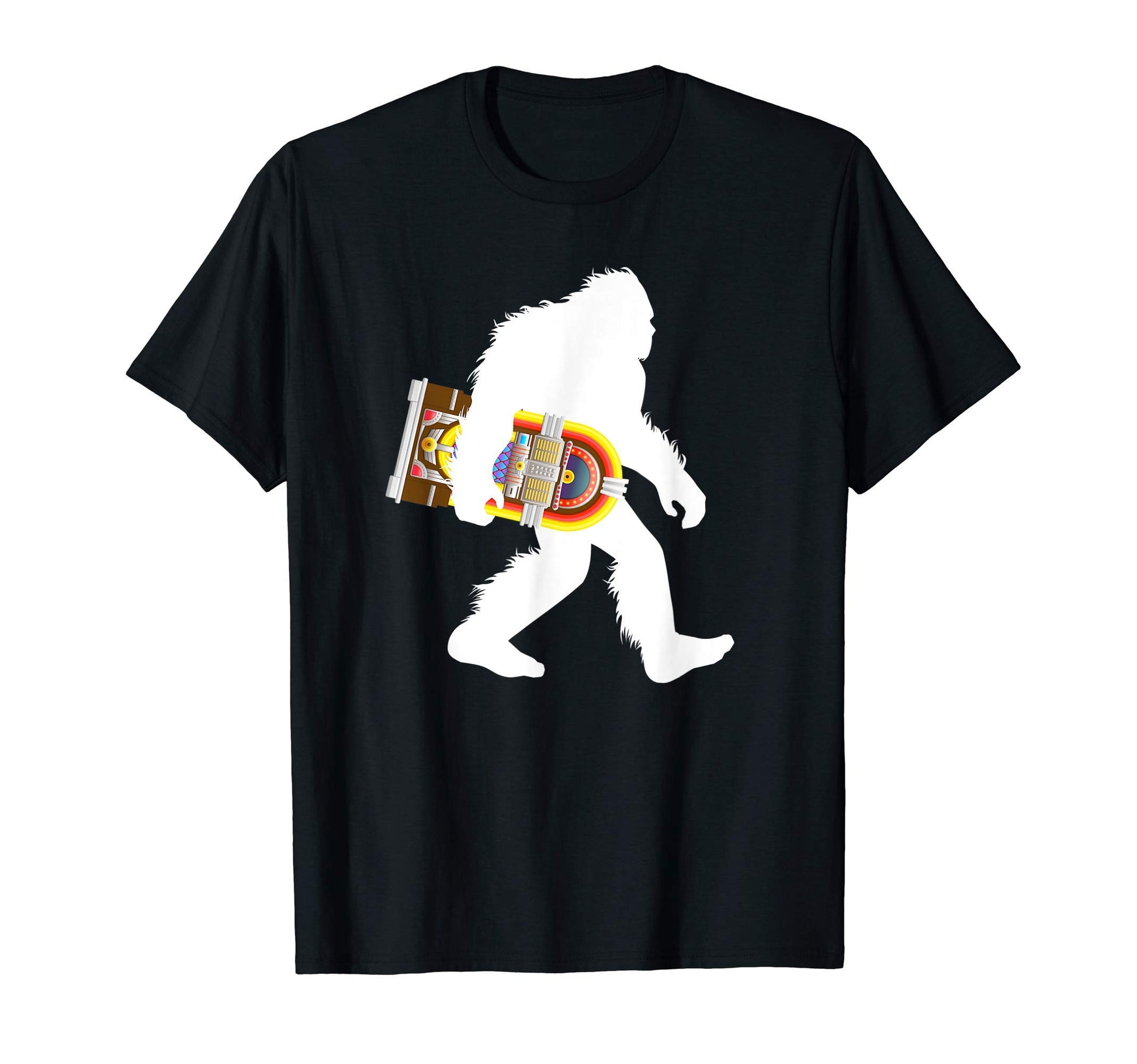 Bigfoot Carrying Jukebox Music Boxes T-Shirt - Graphic Print Unisex - T-Shirt, Sweatshirt, Hoodie