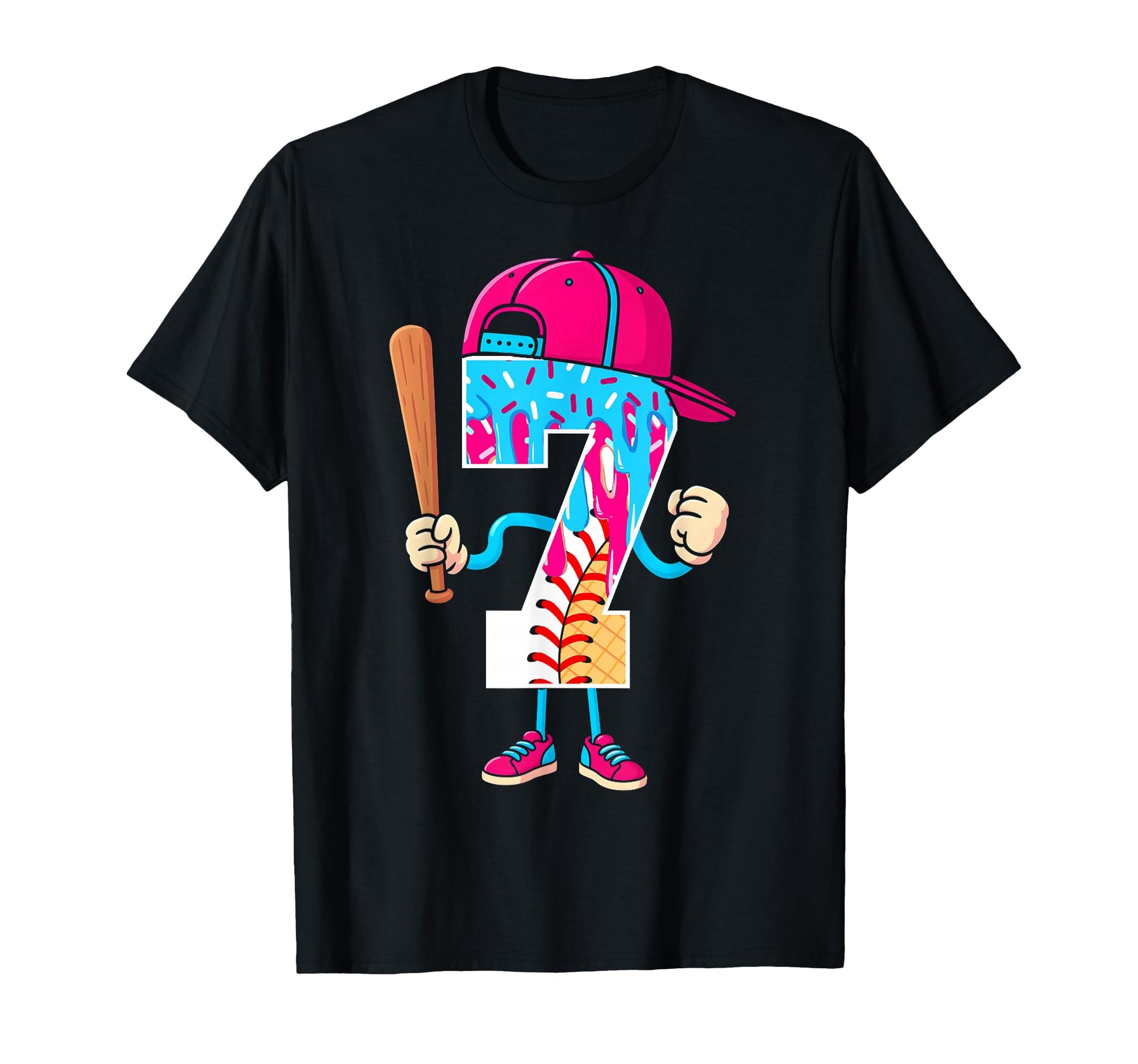 Baseball 7 Year Old Ice Cream Drip 7Th T-Shirt - Trendy Graphic for Adults - T-Shirt, Sweatshirt, Hoodie
