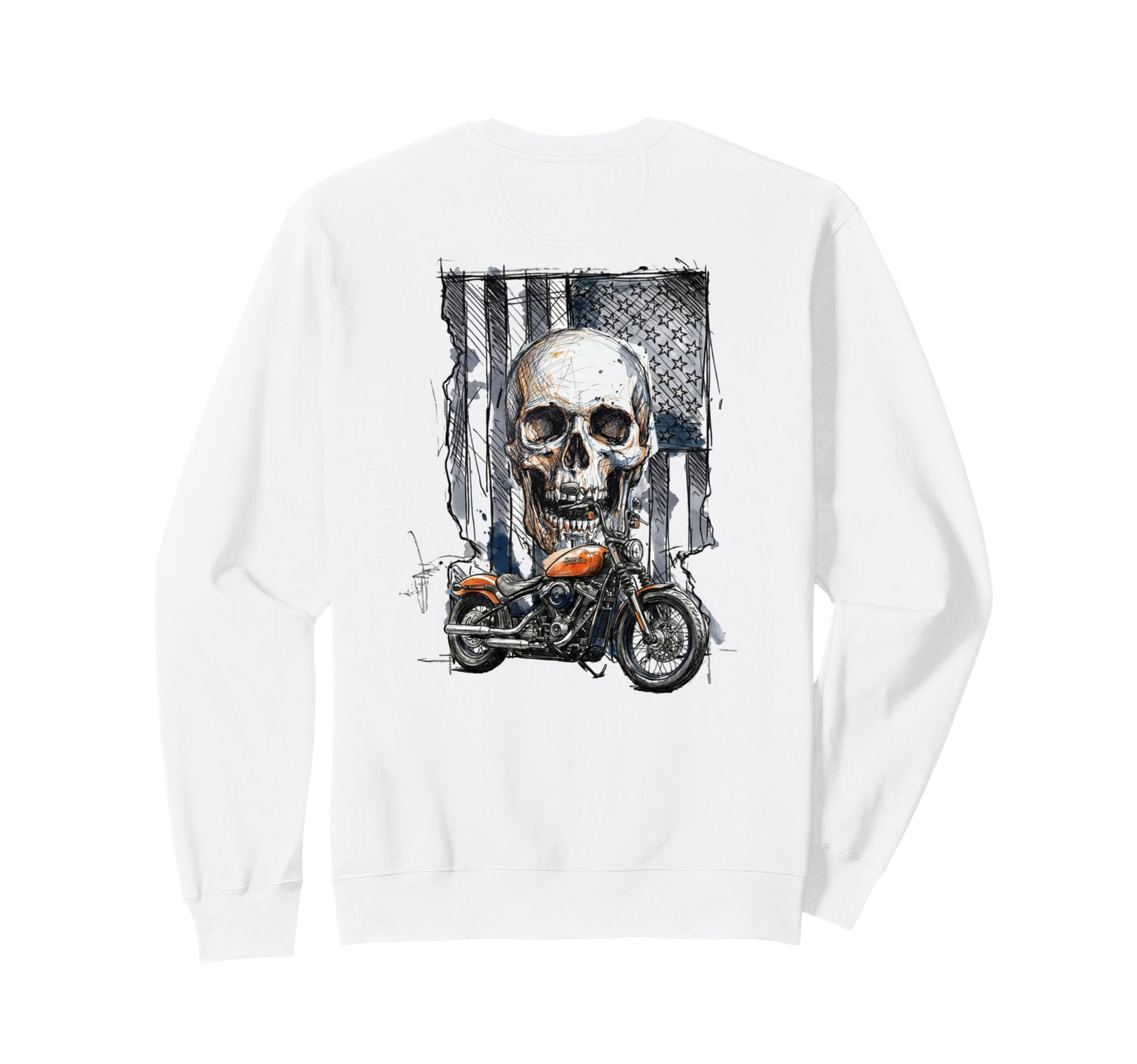 Biker Grunge Skull And Flag Sweatshirt - Novelty Apparel for Adults - T-Shirt, Sweatshirt, Hoodie