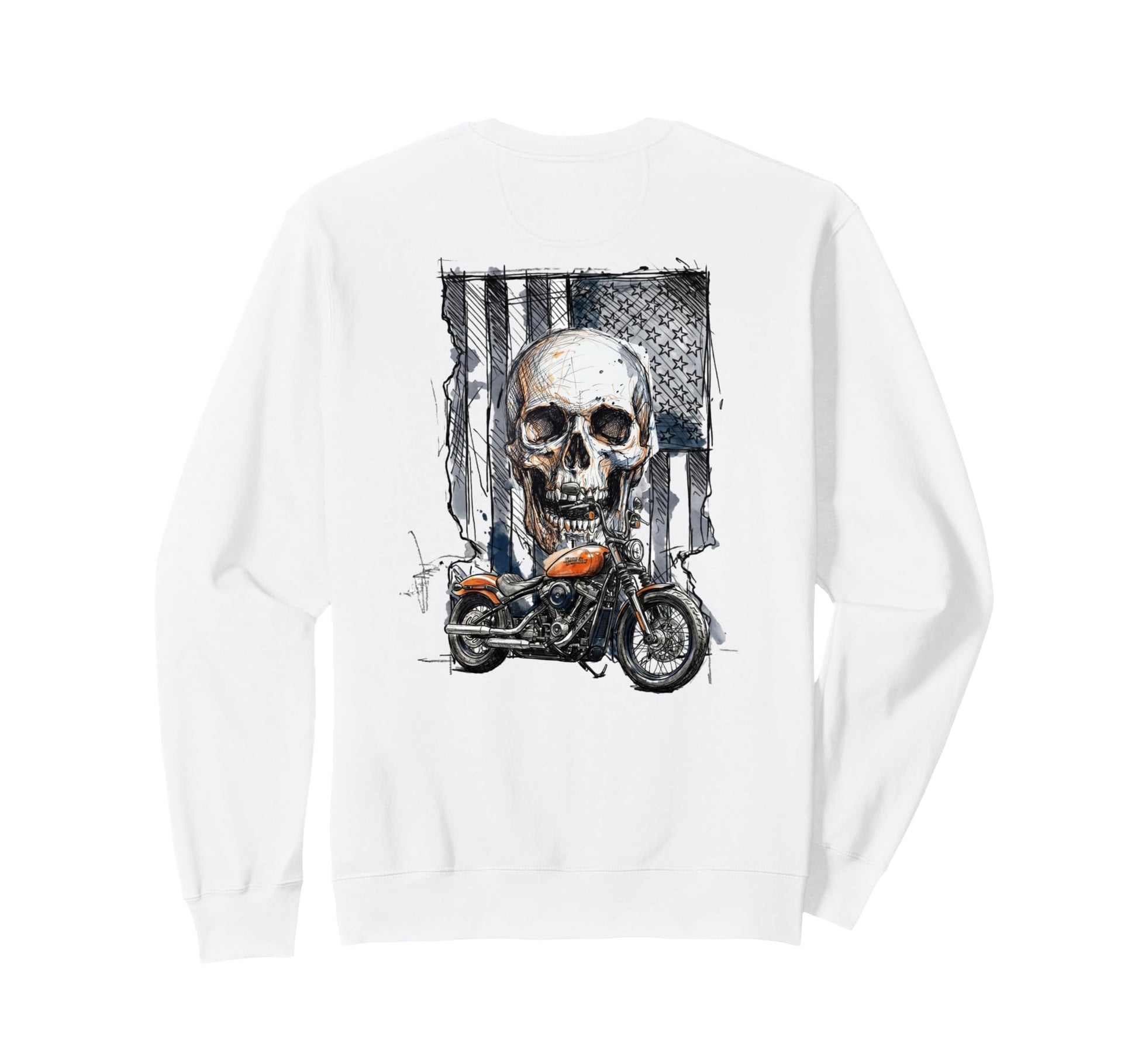 Biker Grunge Skull And Flag Sweatshirt - Novelty Apparel for Adults - T-Shirt, Sweatshirt, Hoodie