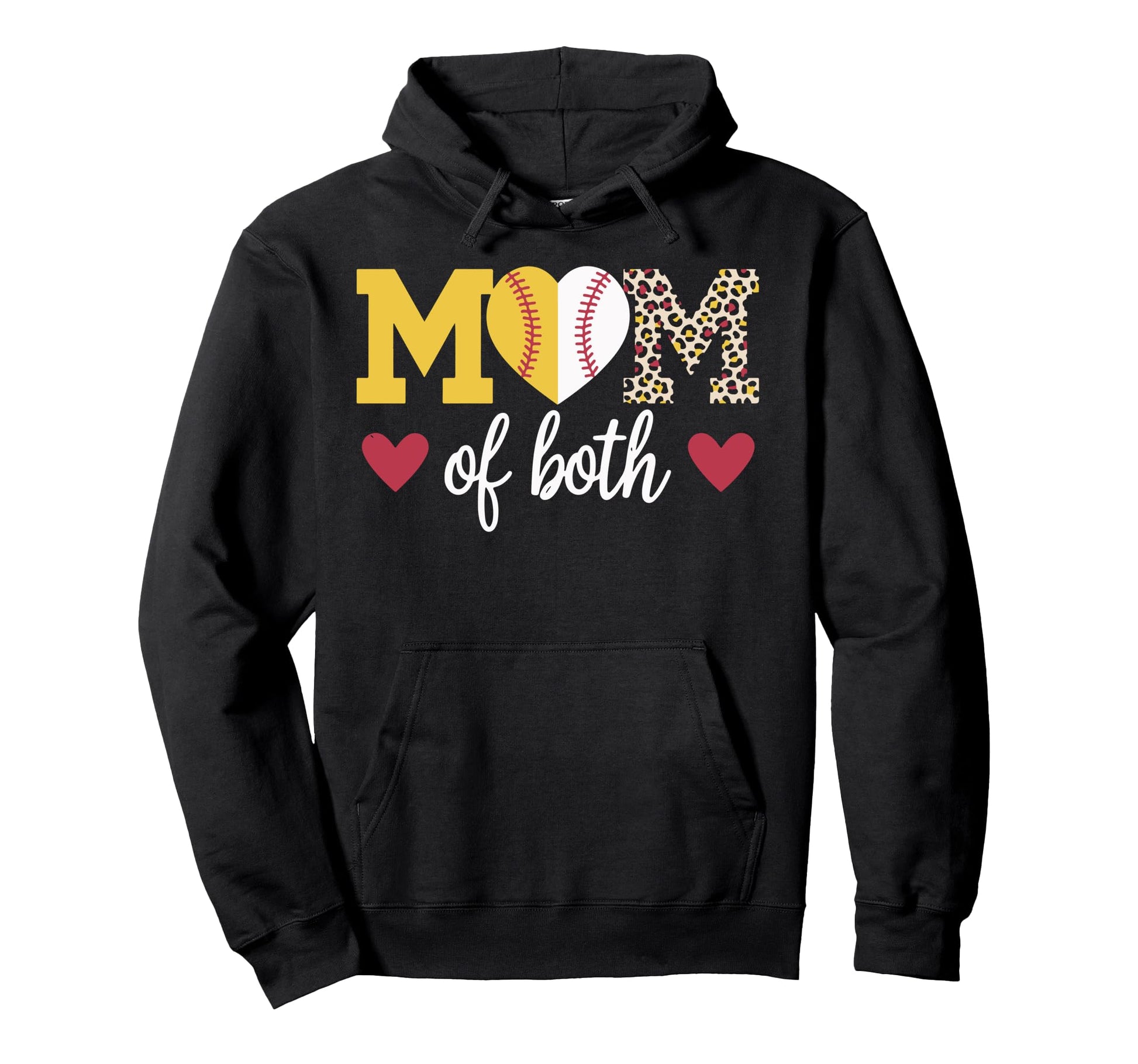 Mom Softball Baseball Heart Leopard Love Hoodie - Custom Art Print Unisex - T-Shirt, Sweatshirt, Hoodie