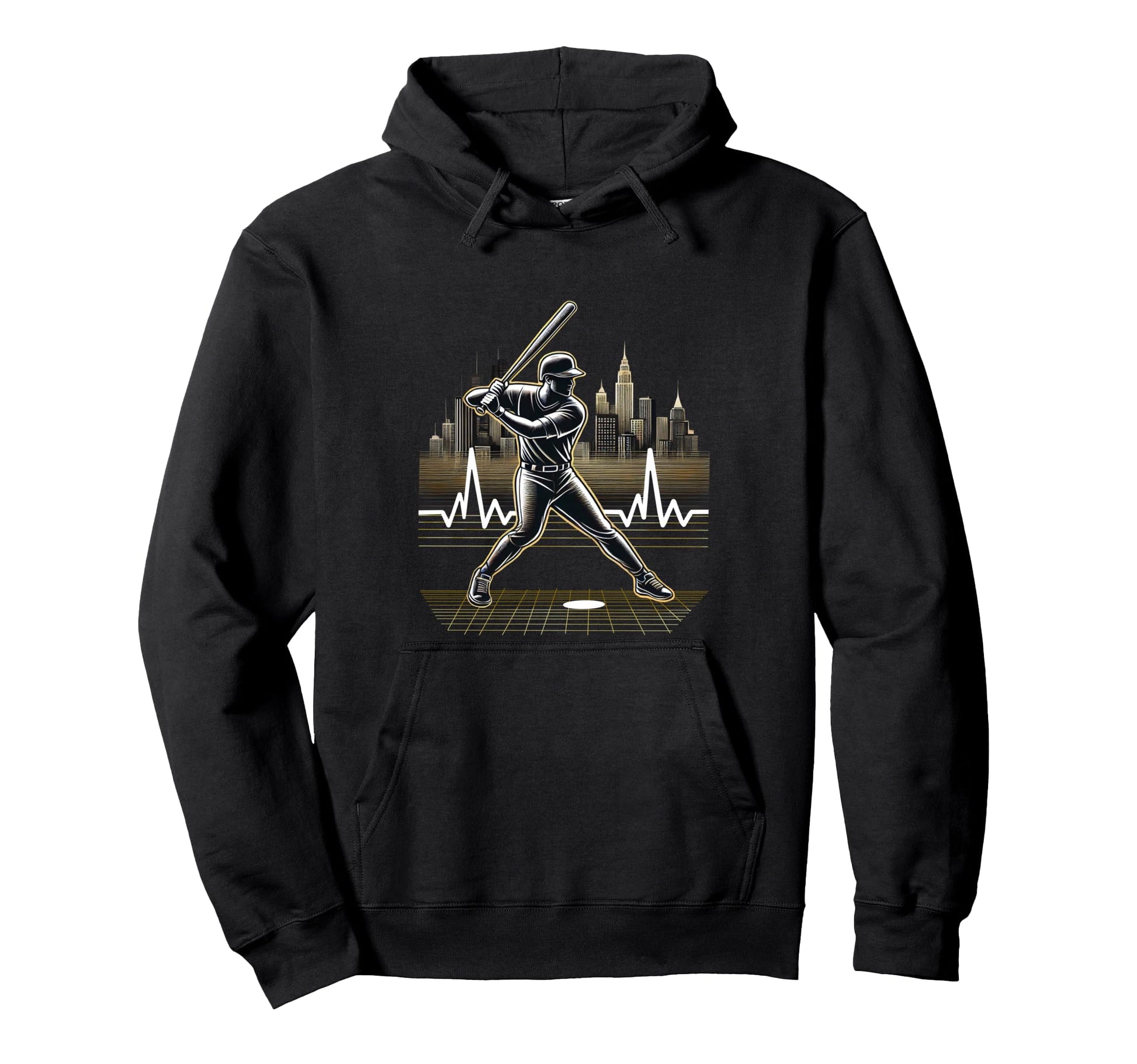 Funny Baseball Heartbeat Baseball Hoodie - Novelty Apparel for Adults - T-Shirt, Sweatshirt, Hoodie
