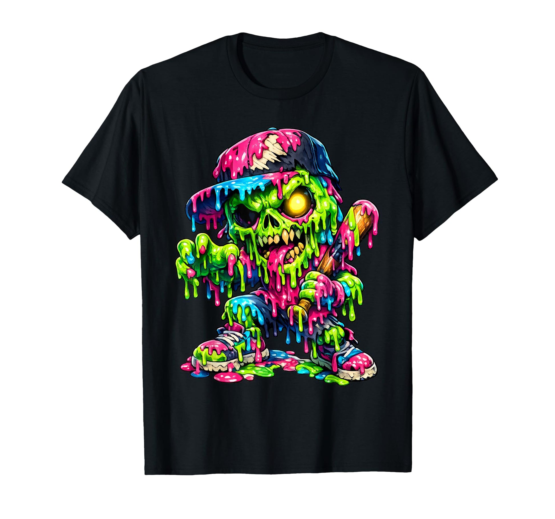 Zombie Melting Baseball Skull Character T-Shirt - Minimalist Print Unisex - T-Shirt, Sweatshirt, Hoodie