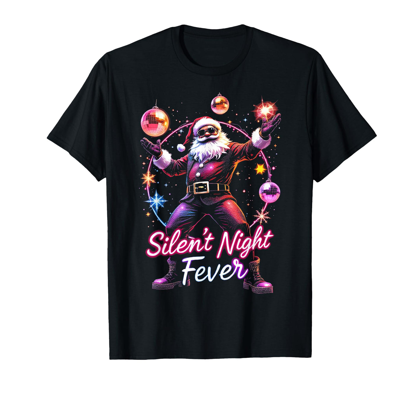 Silent Night Fever Disco Santa Funky T-Shirt - Novelty Apparel Unisex - T-Shirt, Sweatshirt, Hoodie