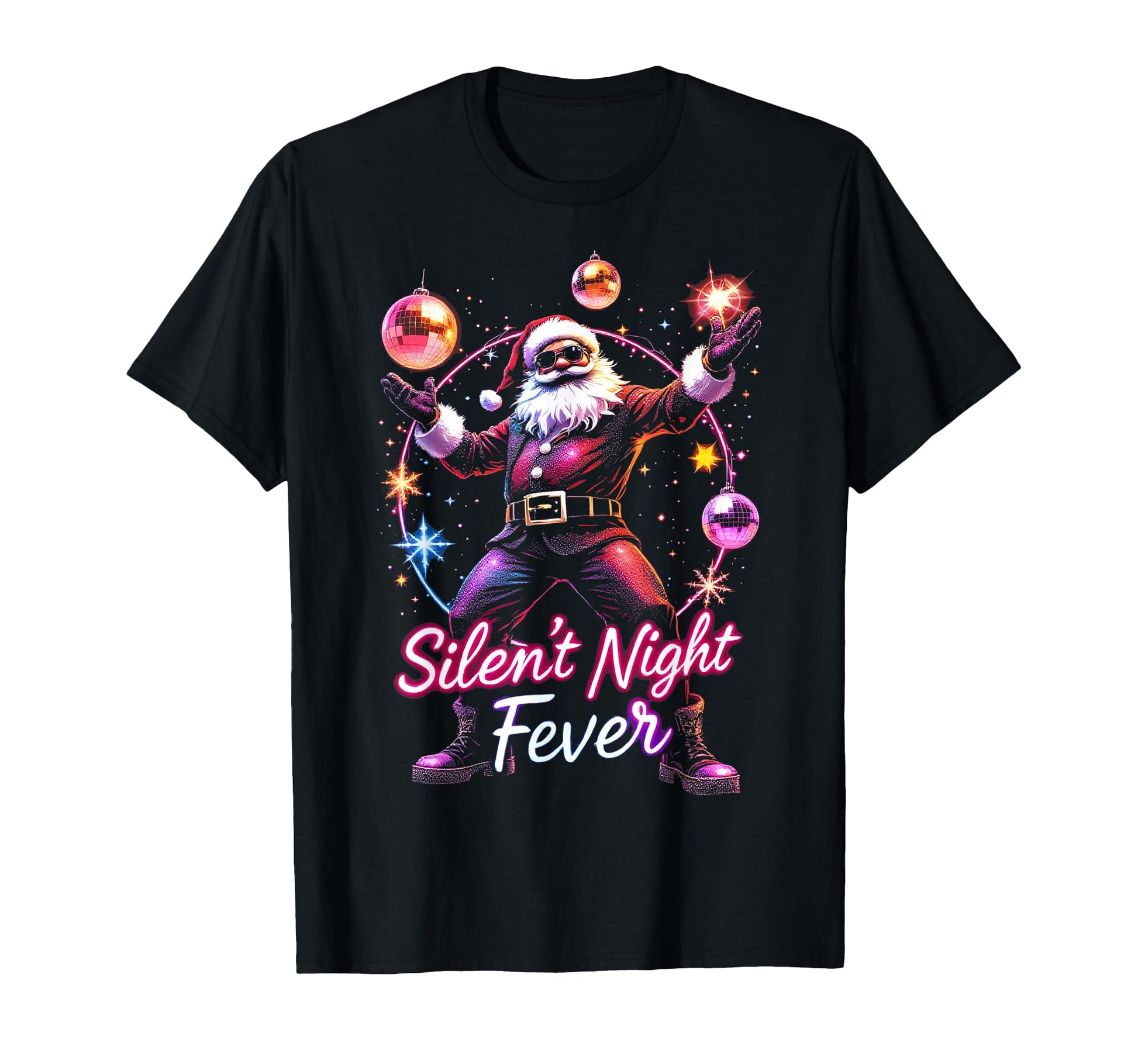 Silent Night Fever Disco Santa Funky T-Shirt - Novelty Apparel Unisex - T-Shirt, Sweatshirt, Hoodie