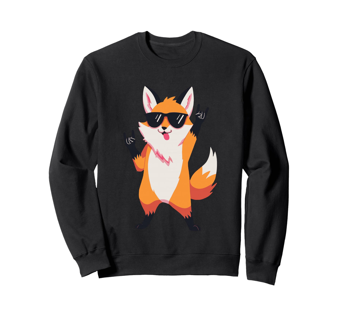 Fox Double Rock Hand Signs Sunglasses Sweatshirt - Streetwear Style Unisex - T-Shirt, Sweatshirt, Hoodie