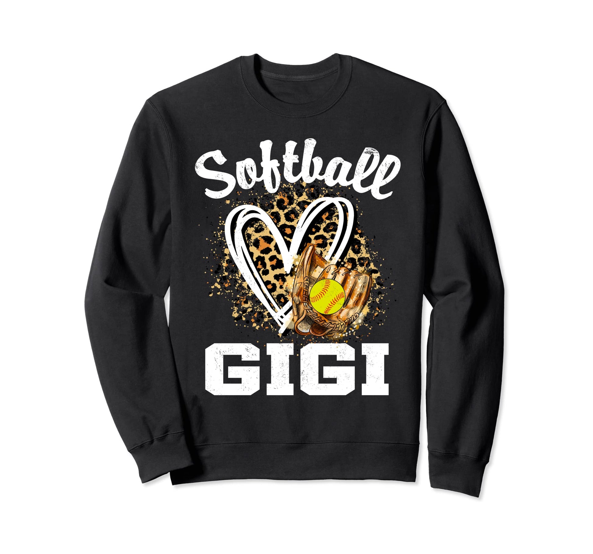 Softball Gigi Leopard Heart Sweatshirt - Fun Novelty Design Men Women - T-Shirt, Sweatshirt, Hoodie