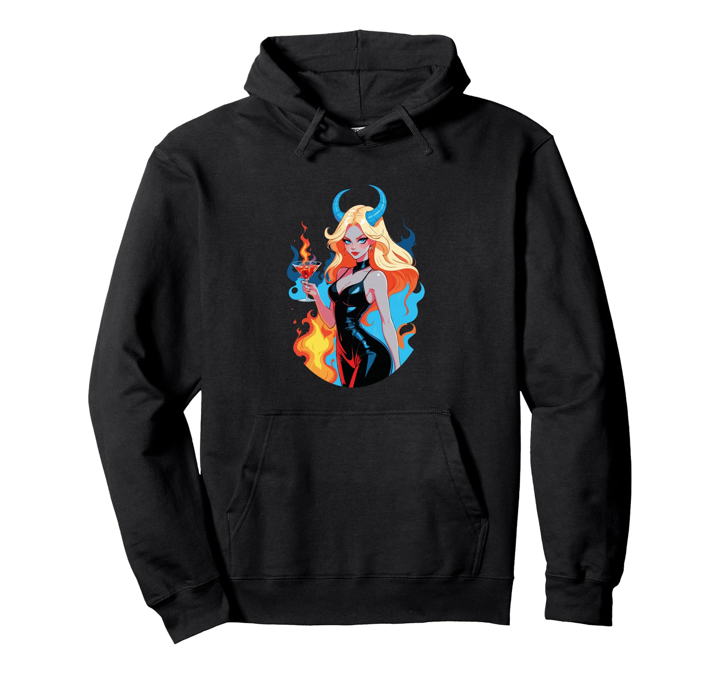 Edgy Fiery Pinup Devilish Horns Bold Hoodie - Fun Novelty Design for Adults - T-Shirt, Sweatshirt, Hoodie