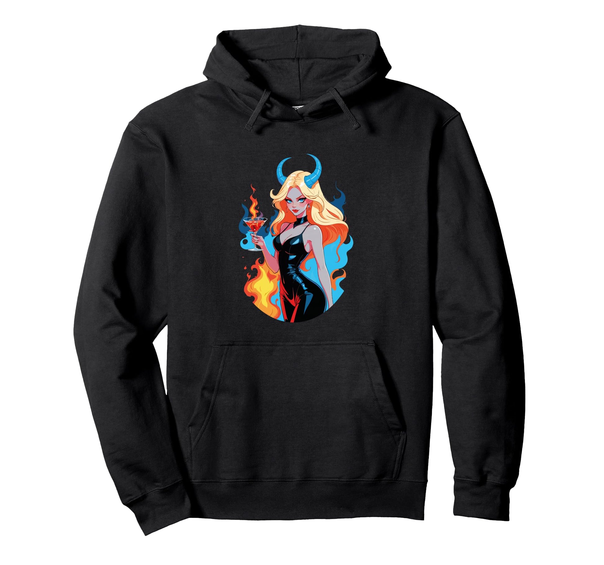 Edgy Fiery Pinup Devilish Horns Bold Hoodie - Fun Novelty Design for Adults - T-Shirt, Sweatshirt, Hoodie