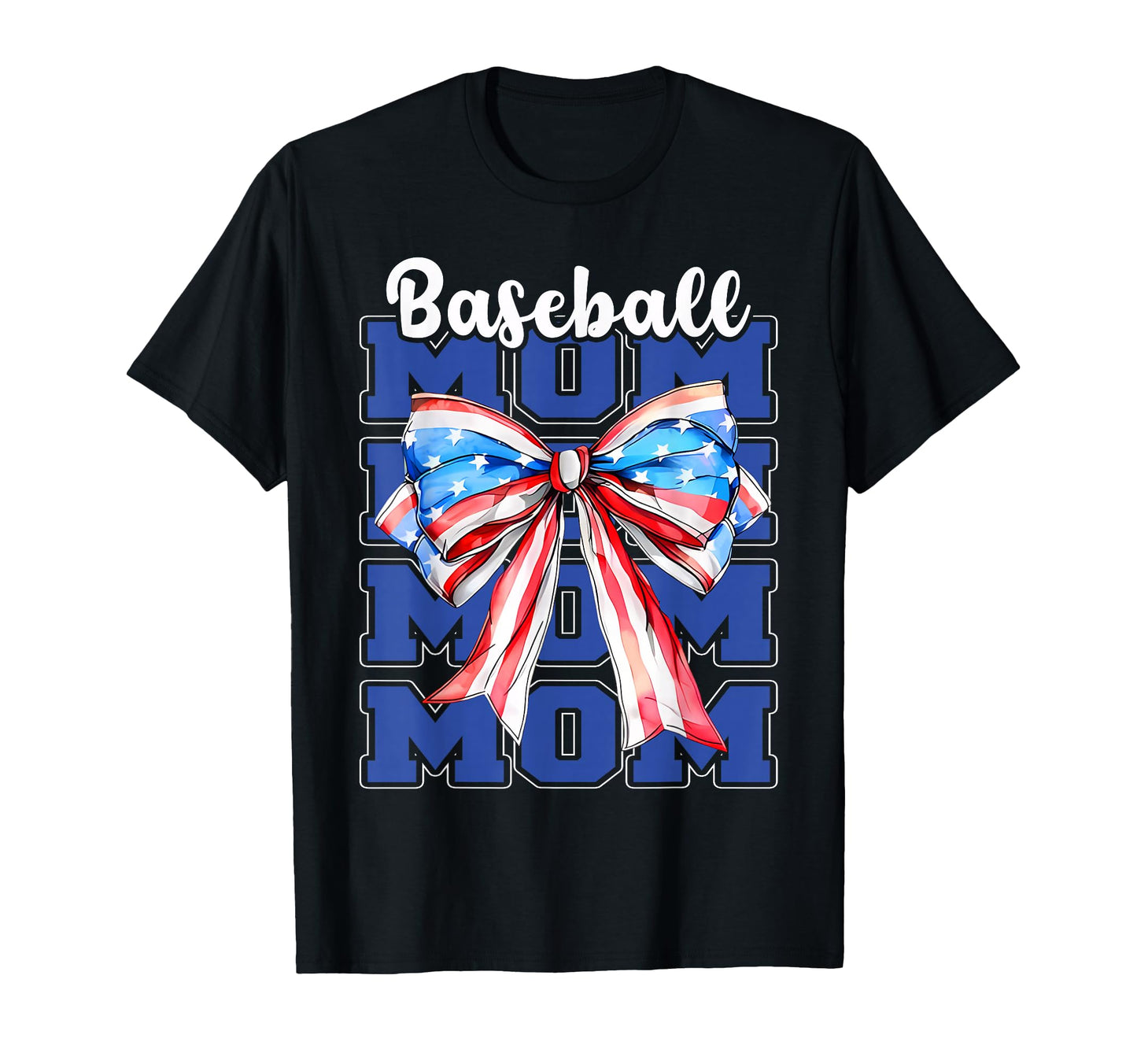 Baseball Mama Bow American Flag Mom T-Shirt - Graphic Print for Adults - T-Shirt, Sweatshirt, Hoodie