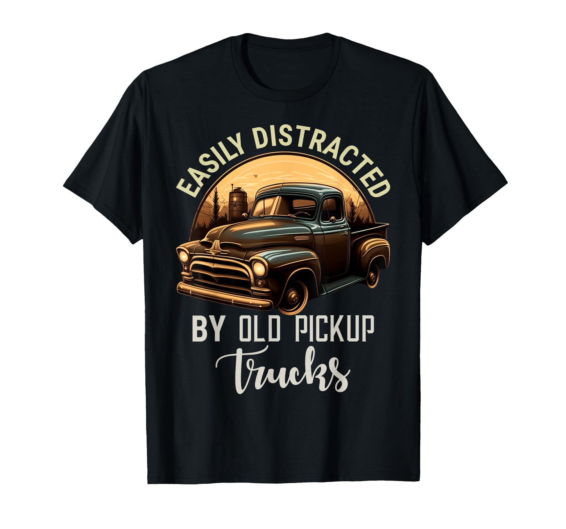 Easily Distracted Old Pickup Trucks Cars T-Shirt - Minimalist Print Unisex - T-Shirt, Sweatshirt, Hoodie