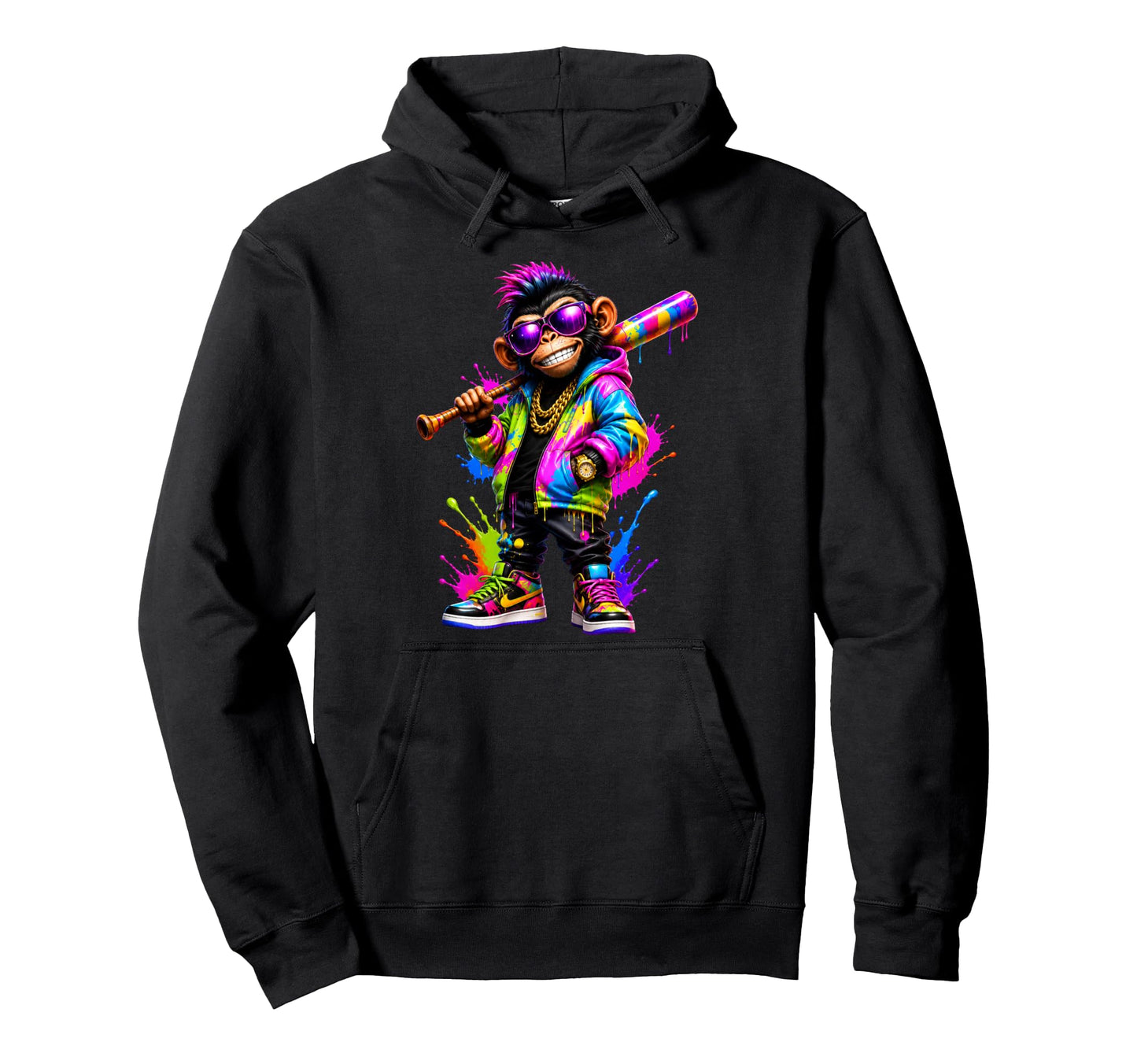 Monkey Baseball Drip Funny Animal Hoodie - Custom Art Print Men Women - T-Shirt, Sweatshirt, Hoodie