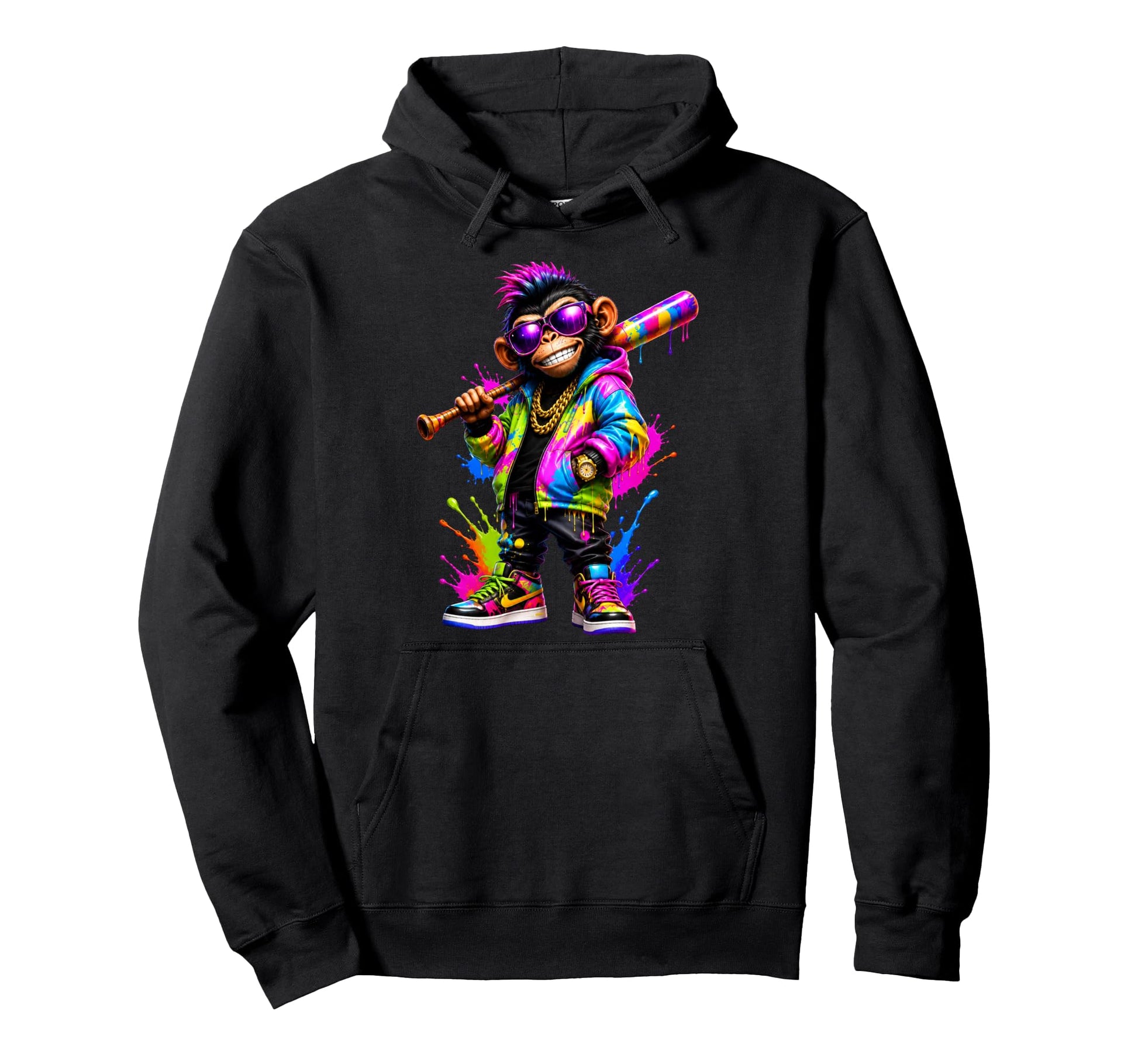 Monkey Baseball Drip Funny Animal Hoodie - Custom Art Print Men Women - T-Shirt, Sweatshirt, Hoodie