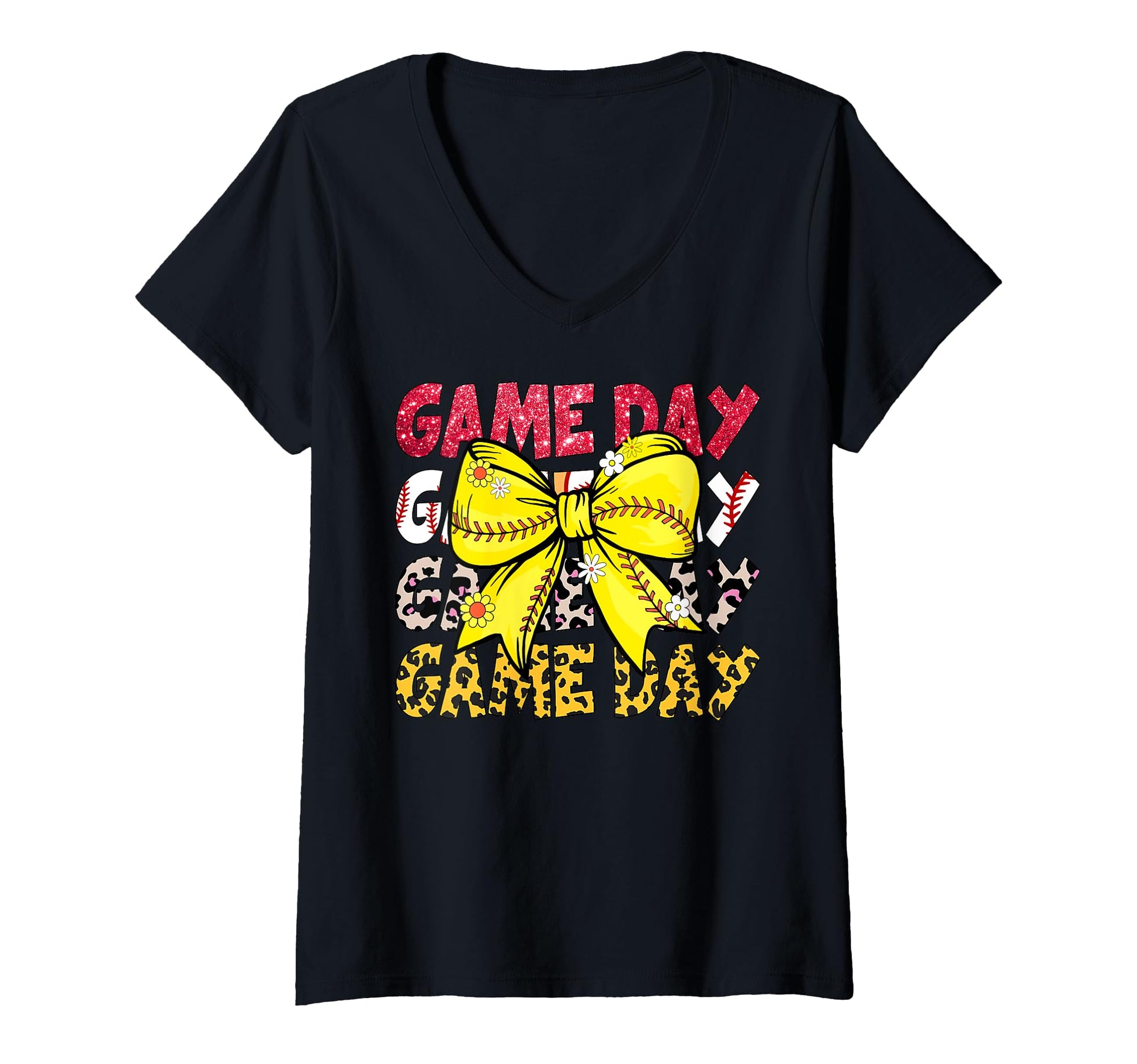Game Day Baseball Bow Softball Ribbon Gift Hoodie - Unique Graphic Unisex - T-Shirt, Sweatshirt, Hoodie