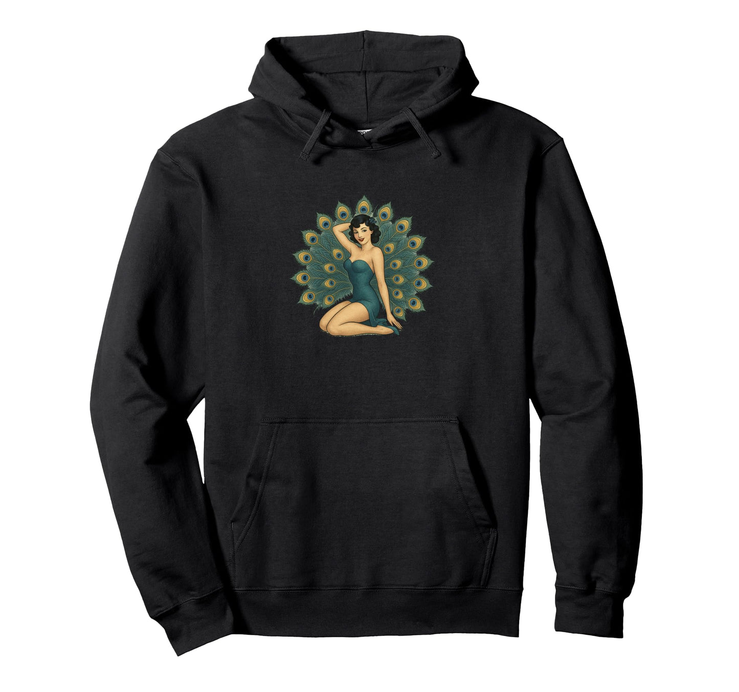 Pinup Peacock Sexy Cheesecake Hoodie - Graphic Print Unisex - T-Shirt, Sweatshirt, Hoodie