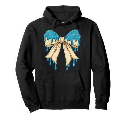 Baseball Bow Ice Cream Dripping Hoodie - Novelty Apparel for Adults - T-Shirt, Sweatshirt, Hoodie