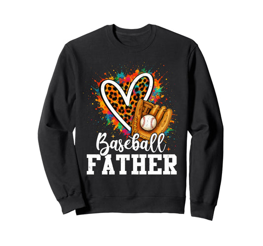 Baseball Father Leopard Heart Sweatshirt - Unique Graphic for Adults - T-Shirt, Sweatshirt, Hoodie